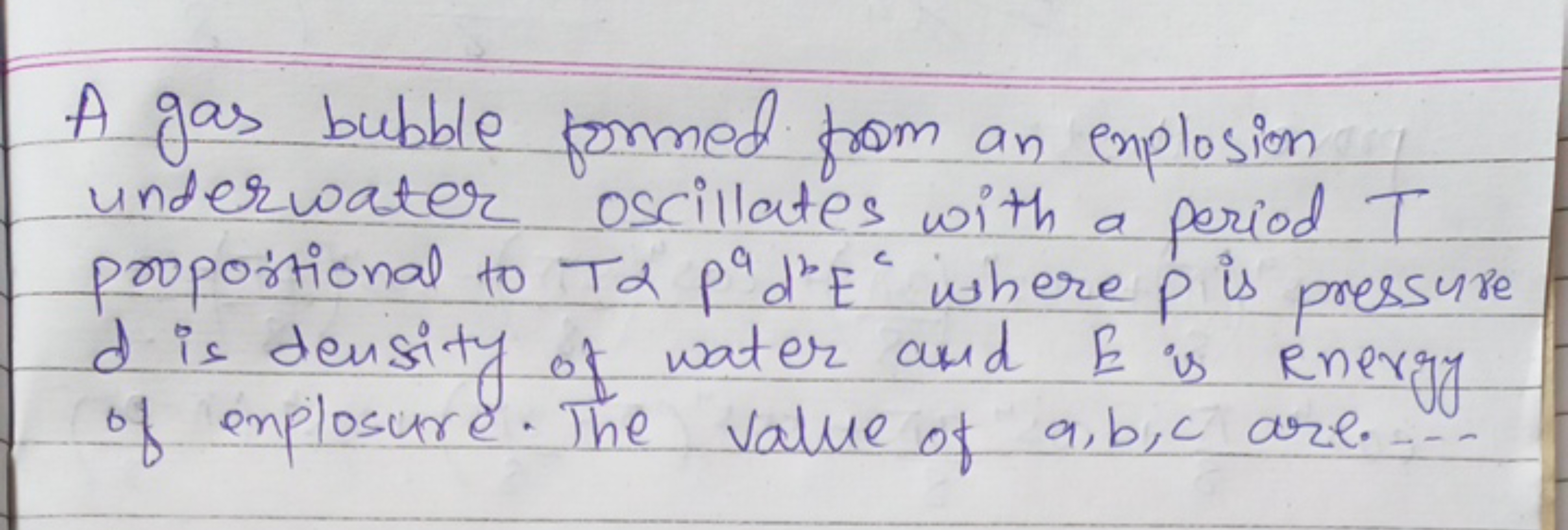 A gas bubble formed from an explosion underwater oscillates with a per