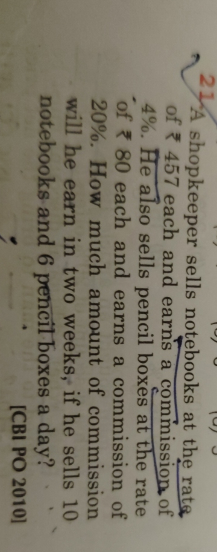 A shopkeeper sells notebooks at the rate of ₹ 457 each and earns a com