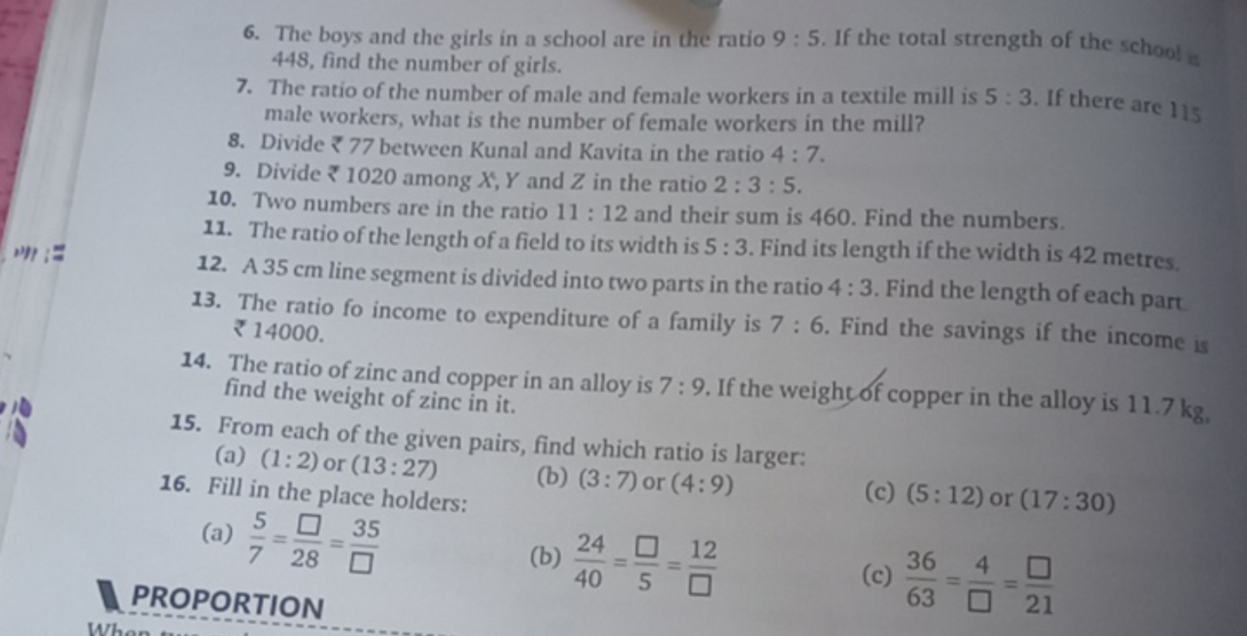 6. The boys and the girls in a school are in the ratio 9:5. If the tot