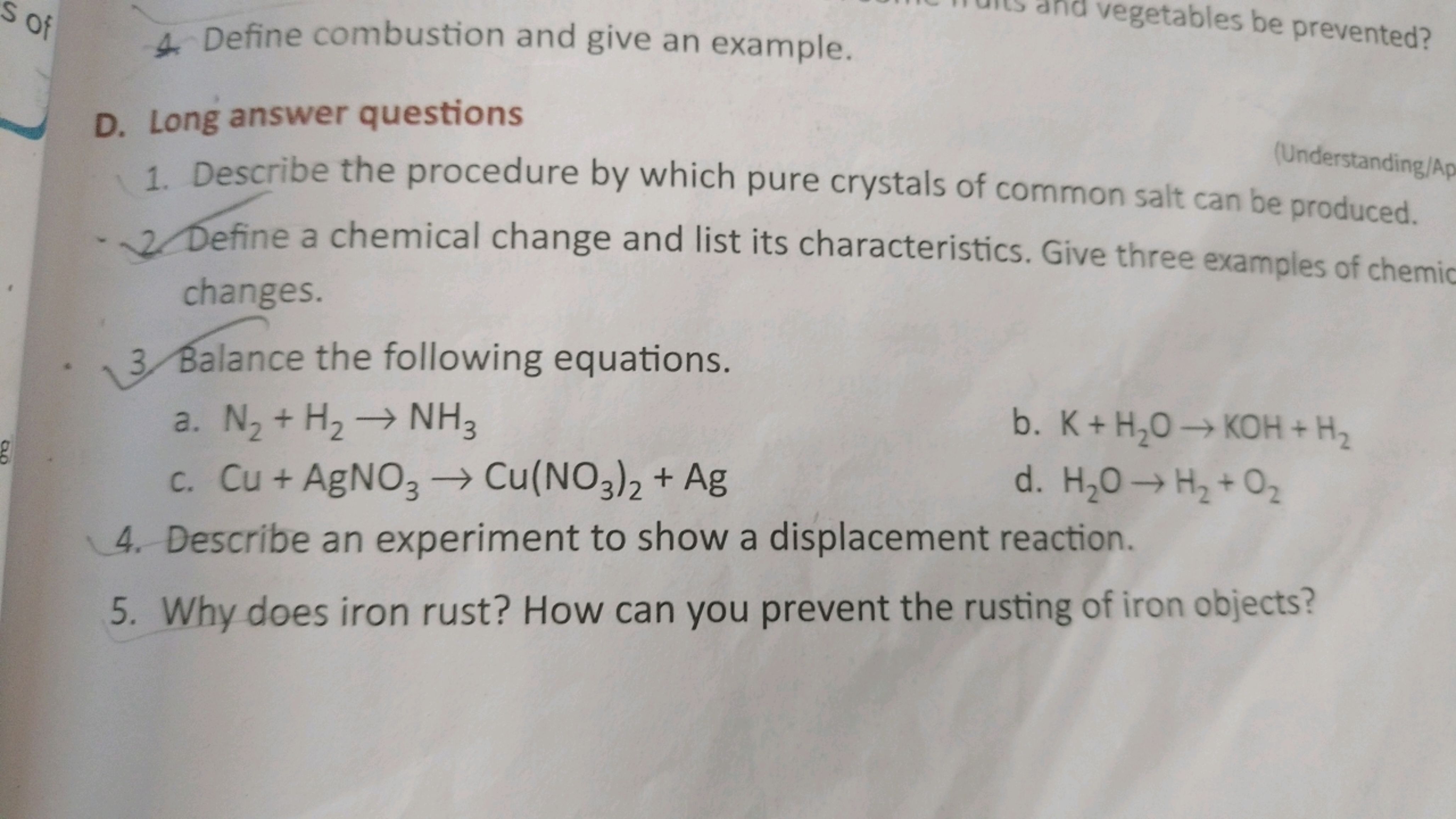 D. Long answer questions
(Understanding/Ap
1. Describe the procedure b