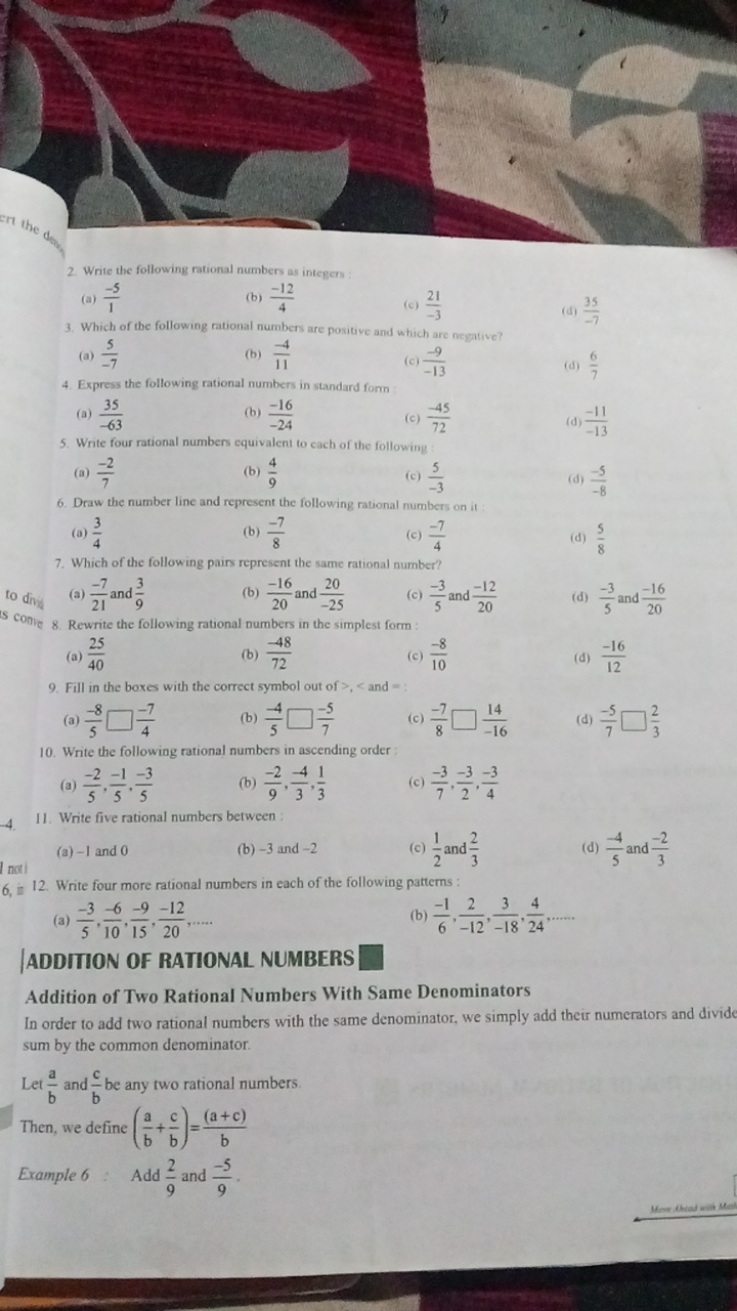 2. Write the following rational numbers as integers :
(a) 1−5​
(b) 4−1