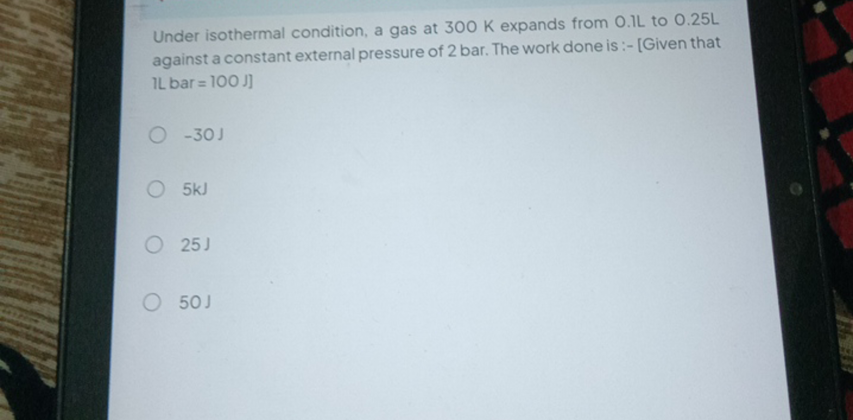 Under isothermal condition, a gas at 300 K expands from 0.1 IL to 0.25