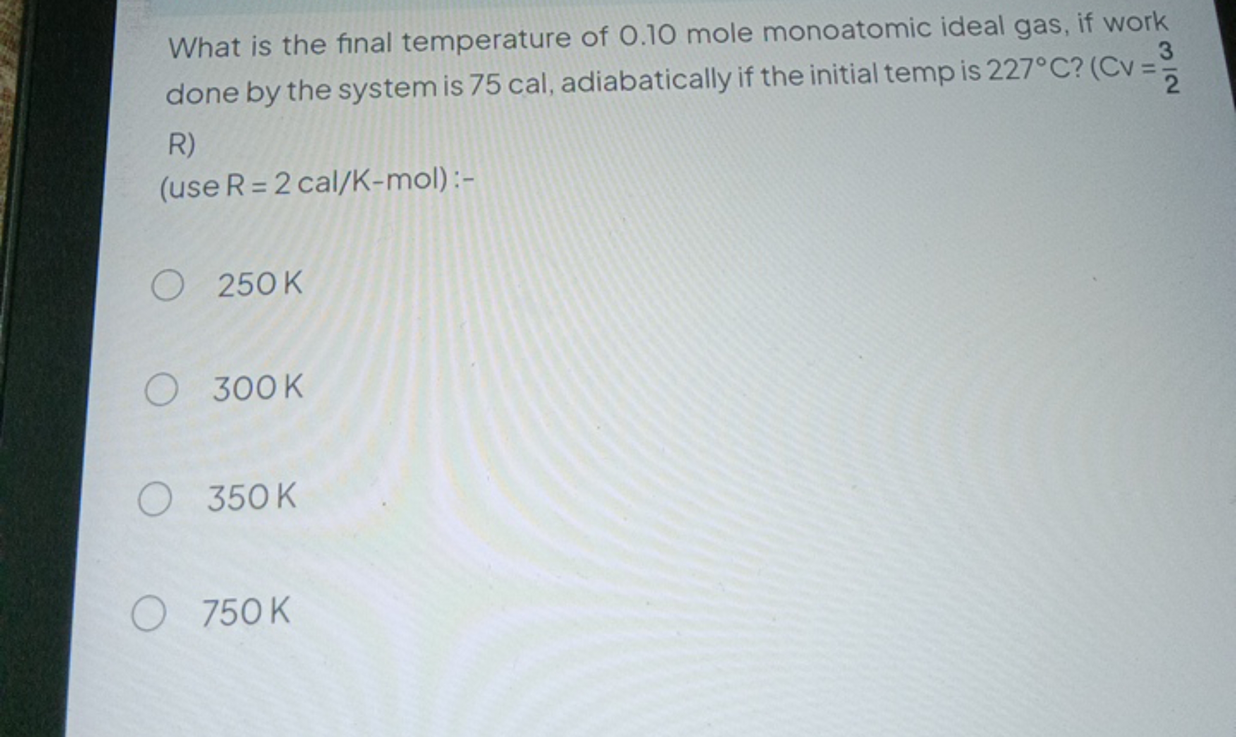 What is the final temperature of 0.10 mole monoatomic ideal gas, if wo