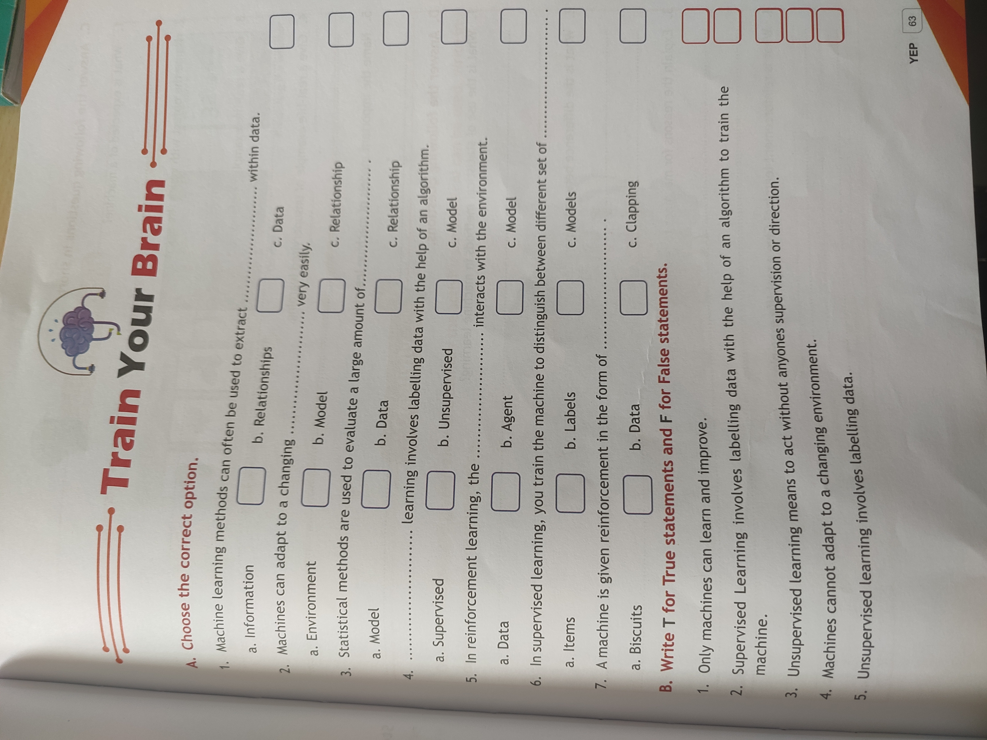 Train Your Brain
A. Choose the correct option.
1. Machine learning met