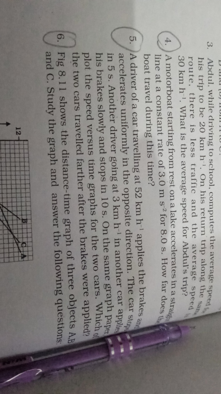 3. Abdul, while driving to school, computes the average speed
his his 