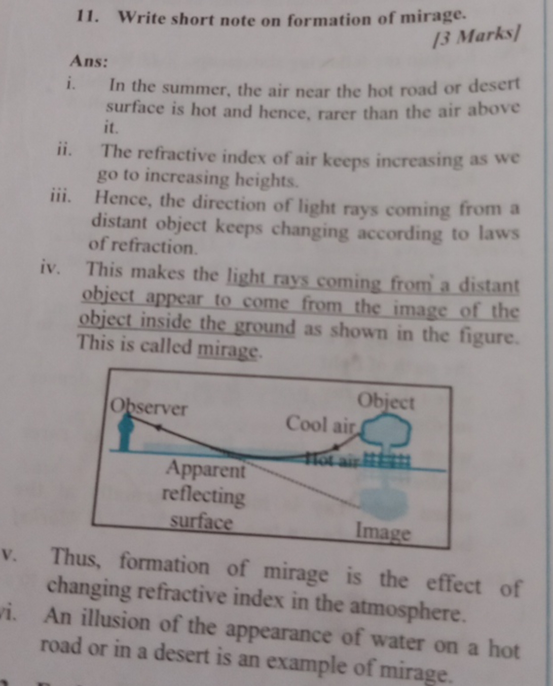 11. Write short note on formation of mirage.
[3 Marks]

Ans:
i. In the