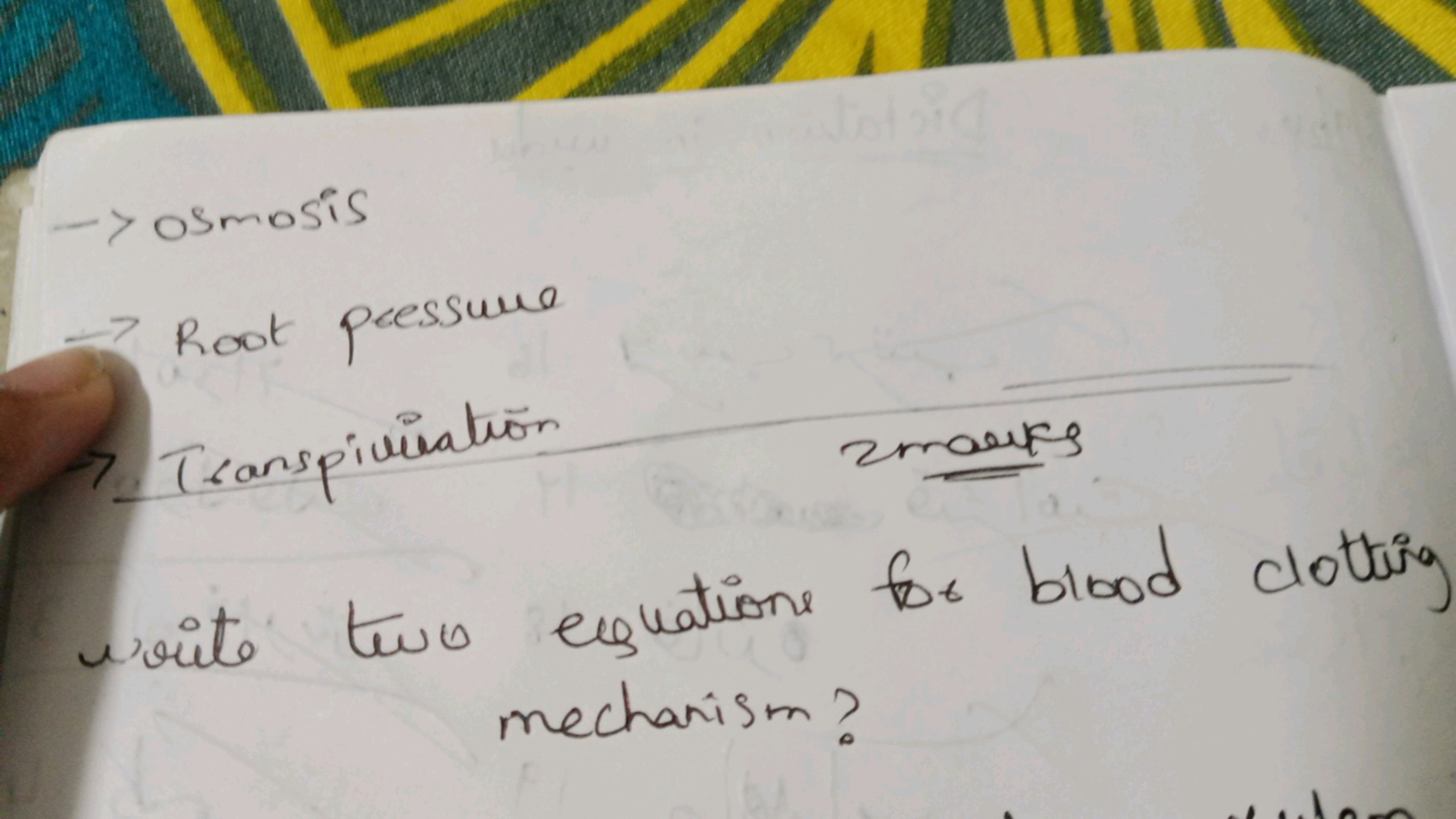 → osmosis
→ Rook pressure
- Teanspiviviation
wite two equations for bl