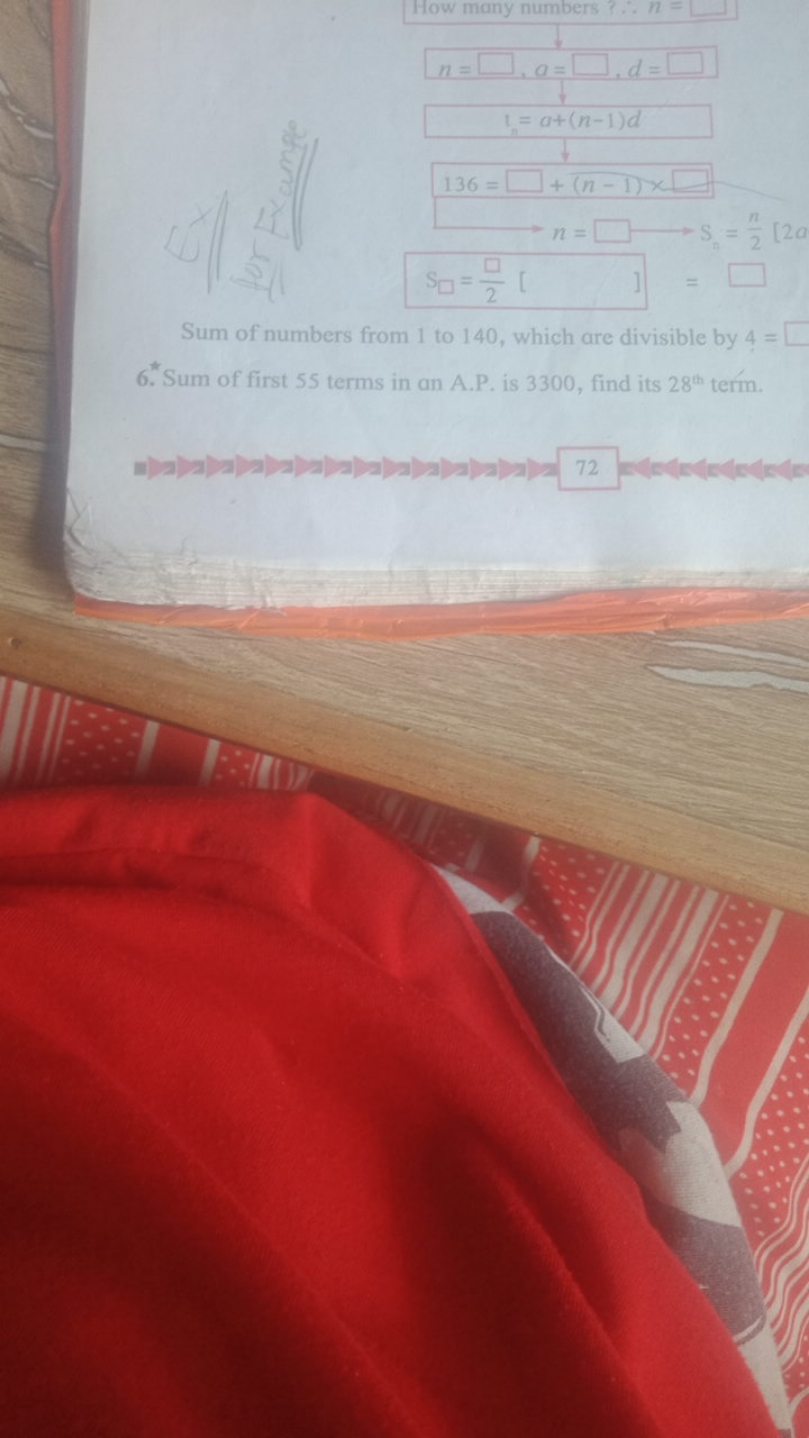 How many numbers ? ∴n= 
n= □ □ □ □
tn​=a+(n−1)d
136=□+(n−1)×□
→Sn​=2n​