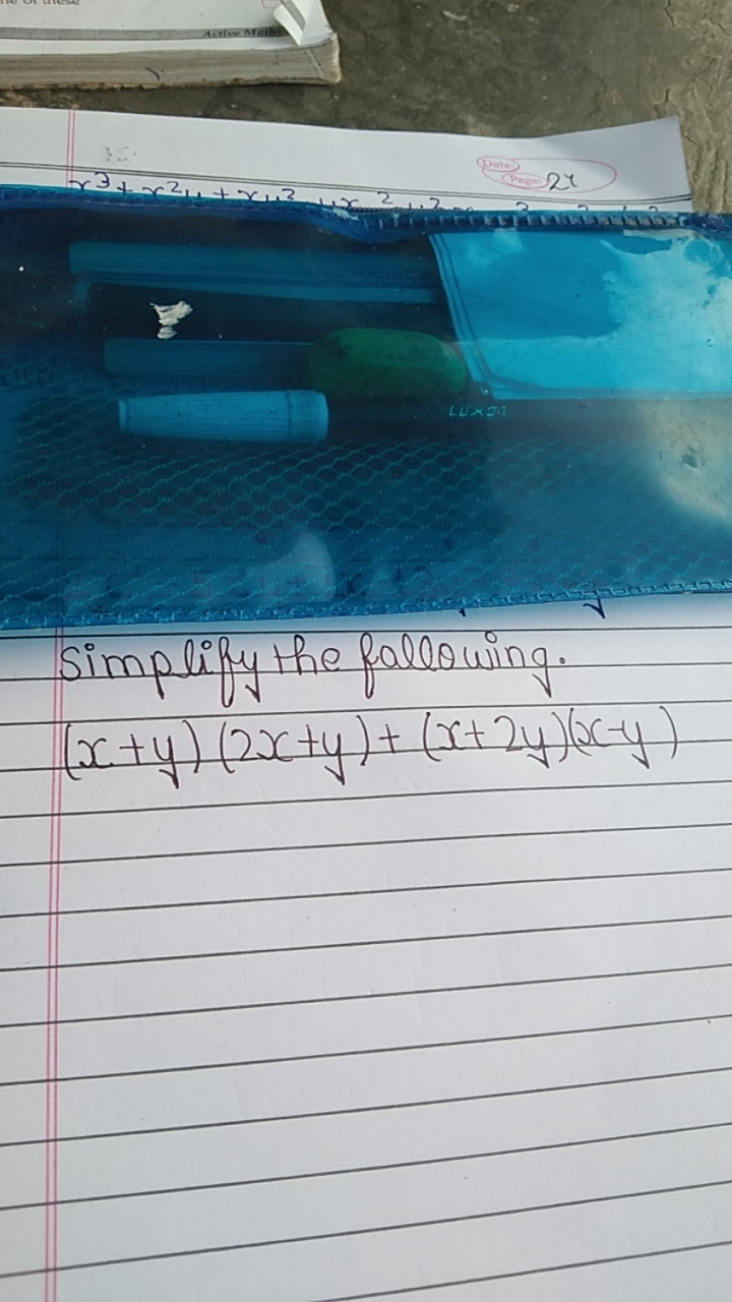 simplify the following.
(x+y)(2x+y)+(x+2y)(x−y)