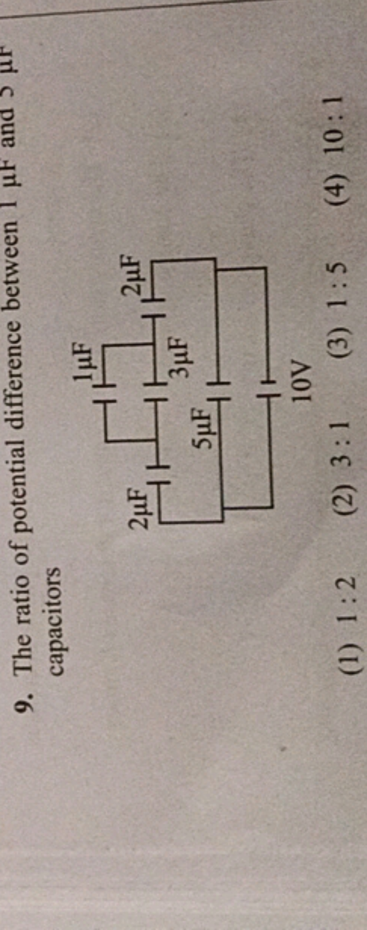 9. The ratio of potential difference between 1μF and วμF capacitors
(1