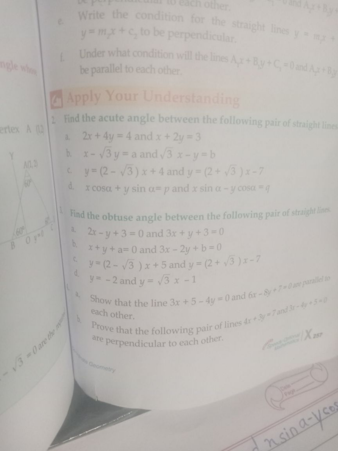 e. Write the condition for the straight lines y=m,x+ y=mz​x+c2​ to be 