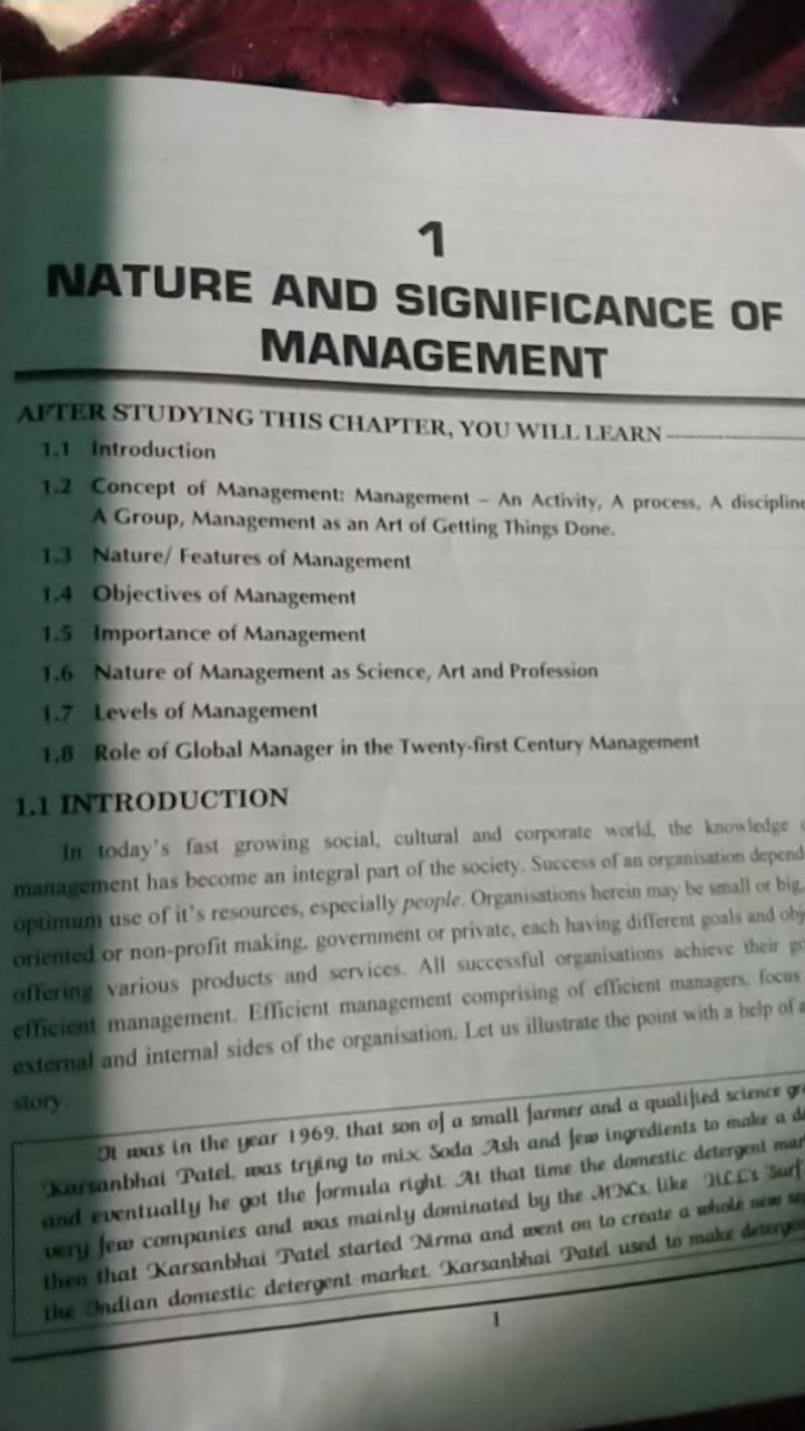 1
NATURE AND SIGNIFICANCE OF MANAGEMENT

AFTER STUDYING THIS CHAPTER, 