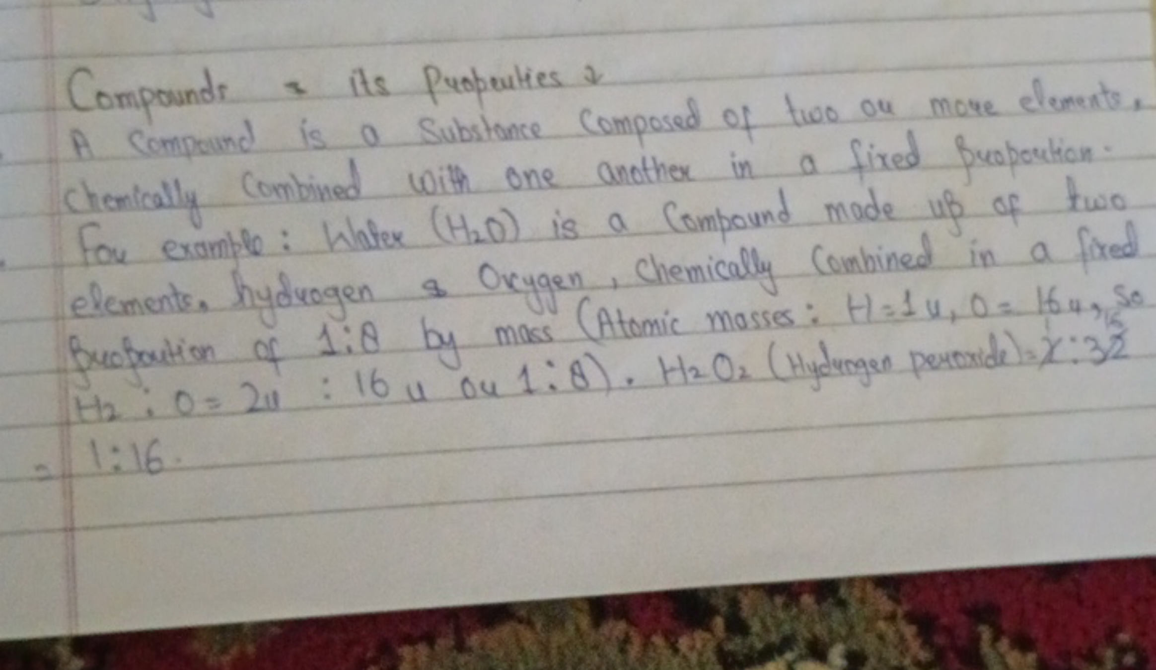 Compounds \& its properties a
A Company is a substance composed of two