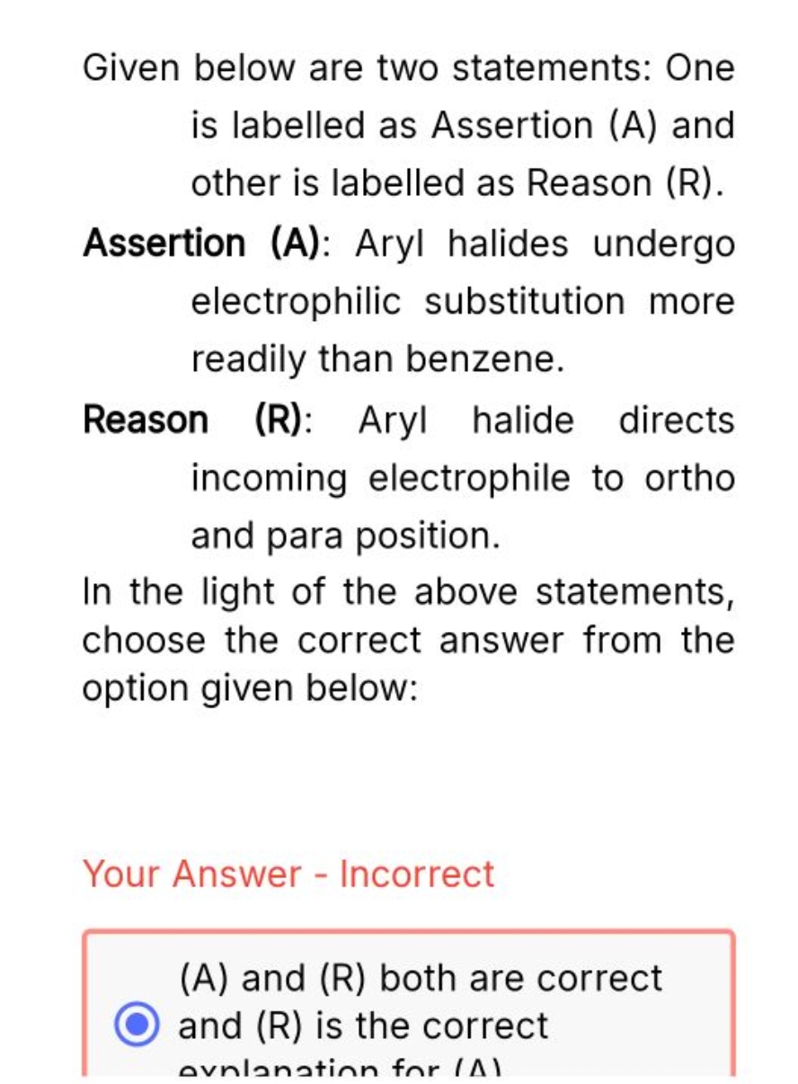 Given below are two statements: One is labelled as Assertion (A) and o