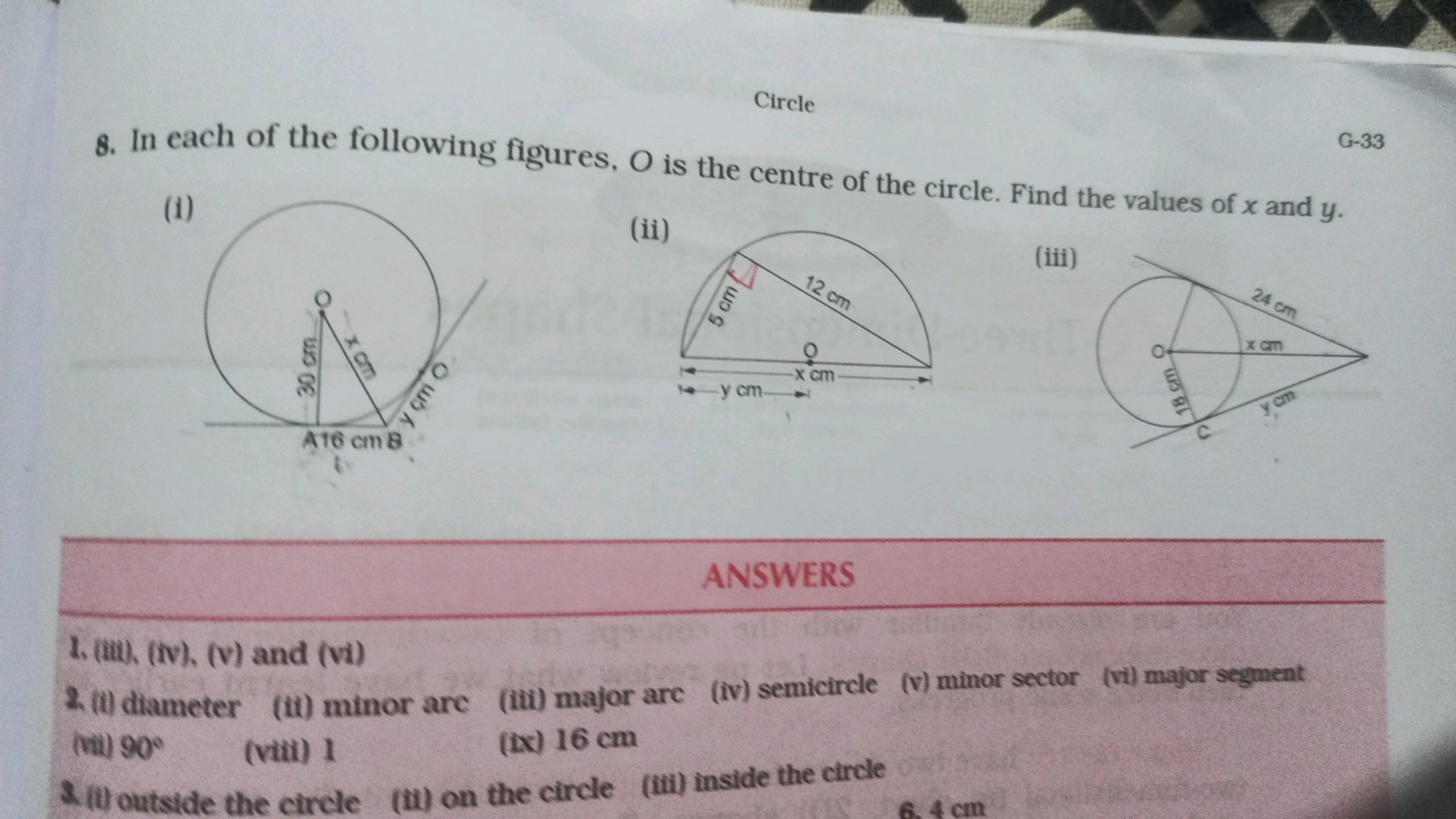 Circle
8. In each of the following figures, O is the centre of the cir