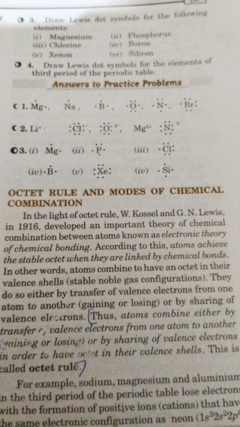 3. Draw Lewis dot symbols for the following elements:
(i) Magnesium
(i