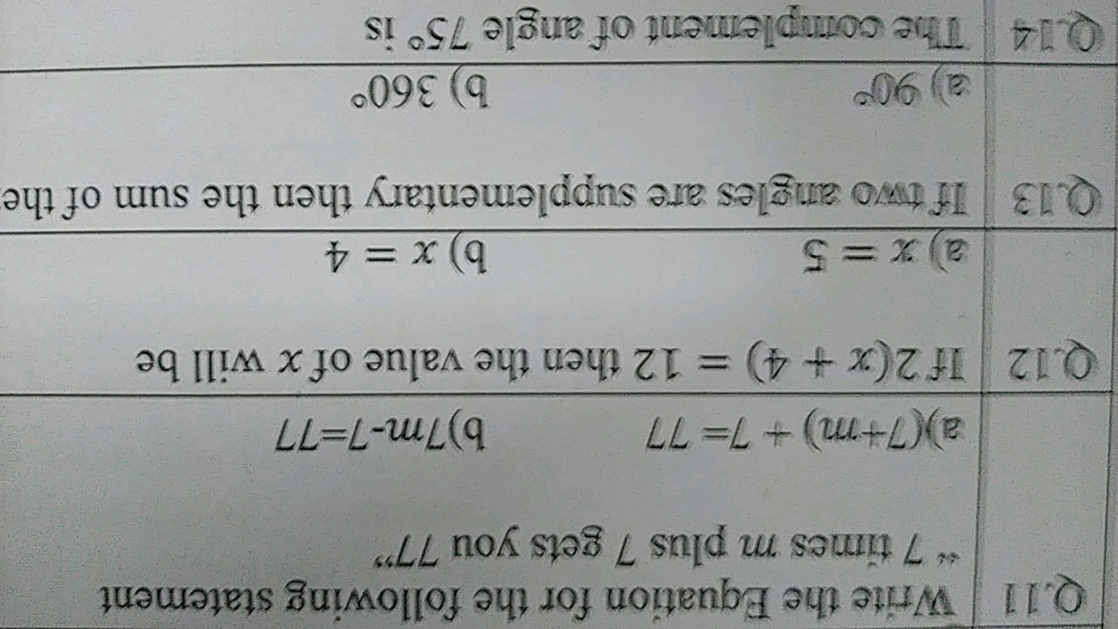 Q. 11 Write the Equation for the following statement " 7 times m plus 