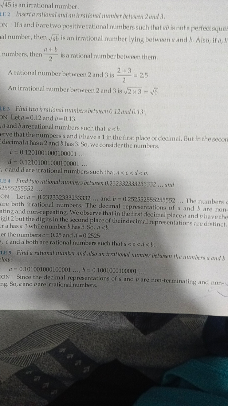 45​ is an irrational number.
LE 2 Insert a rational and an irrational 