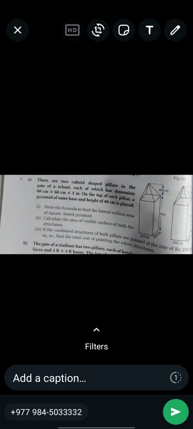 5. a) There are two cuboid shaped pillars in the gate of a school, eac