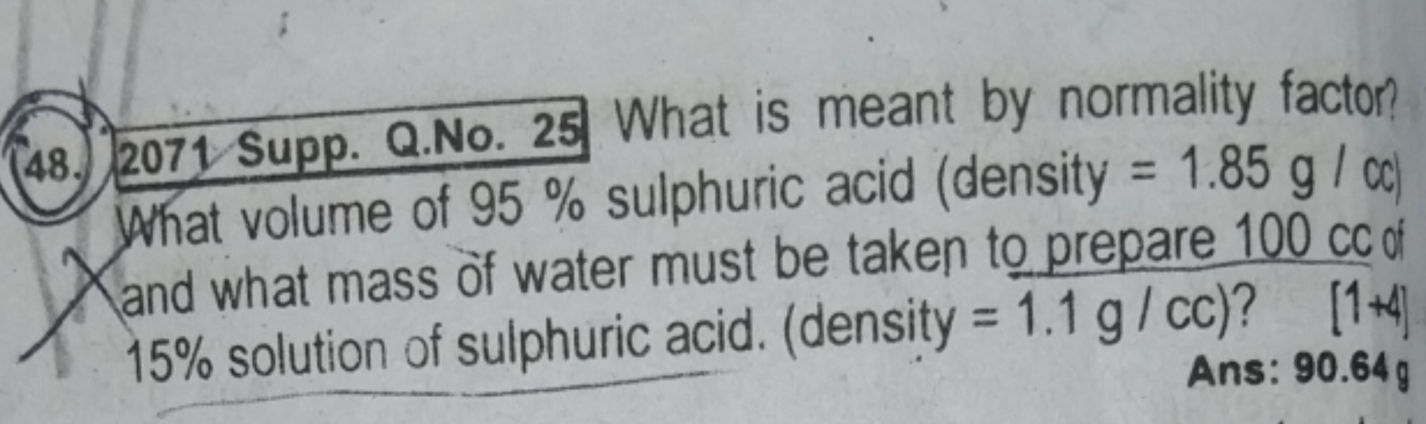 What volume of 95% sulphuric acid (density =1.85 g/cc 15% solution of 