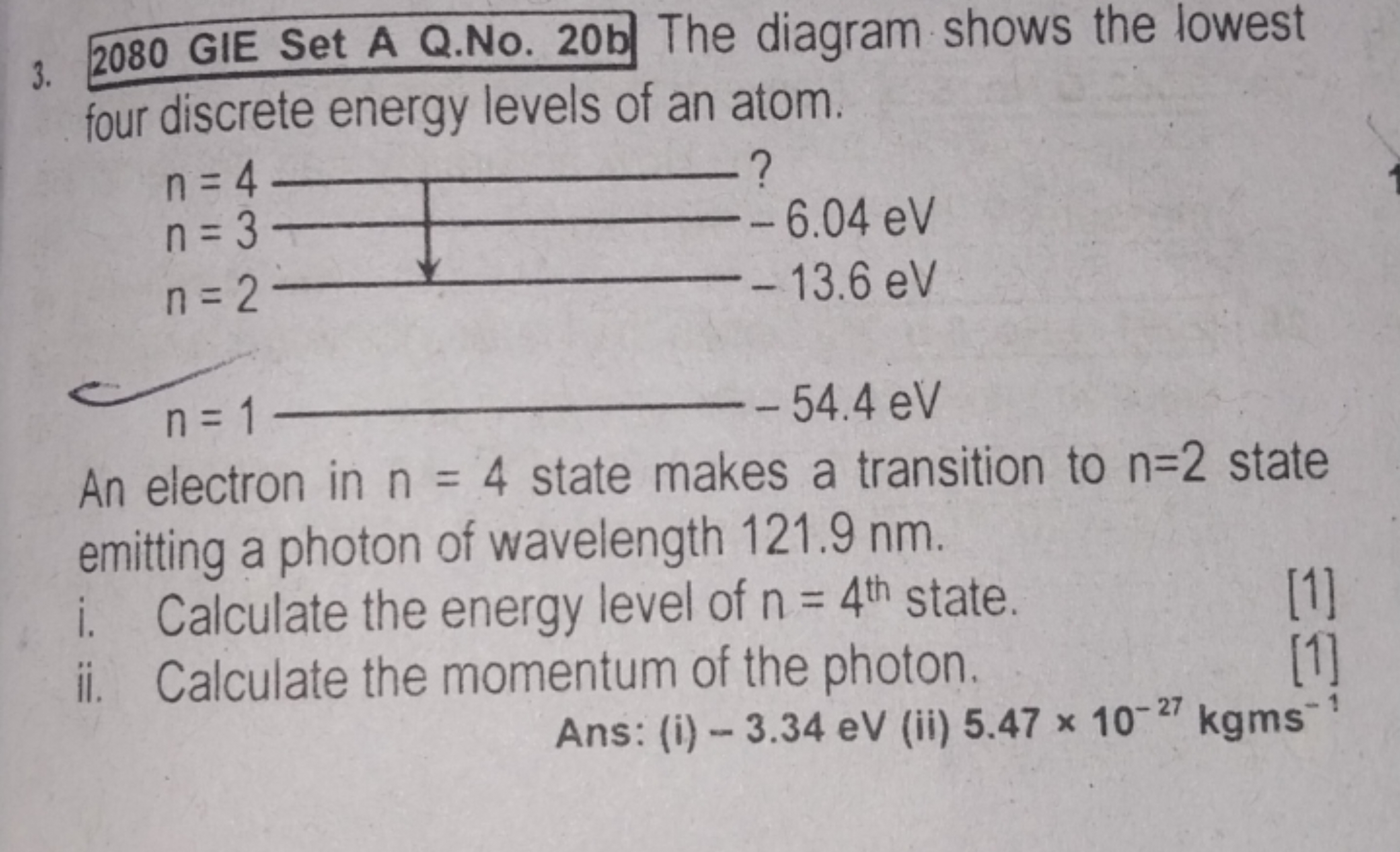 3. 2080 GIE Set A Q.No. 20b The diagram shows the lowest four discrete