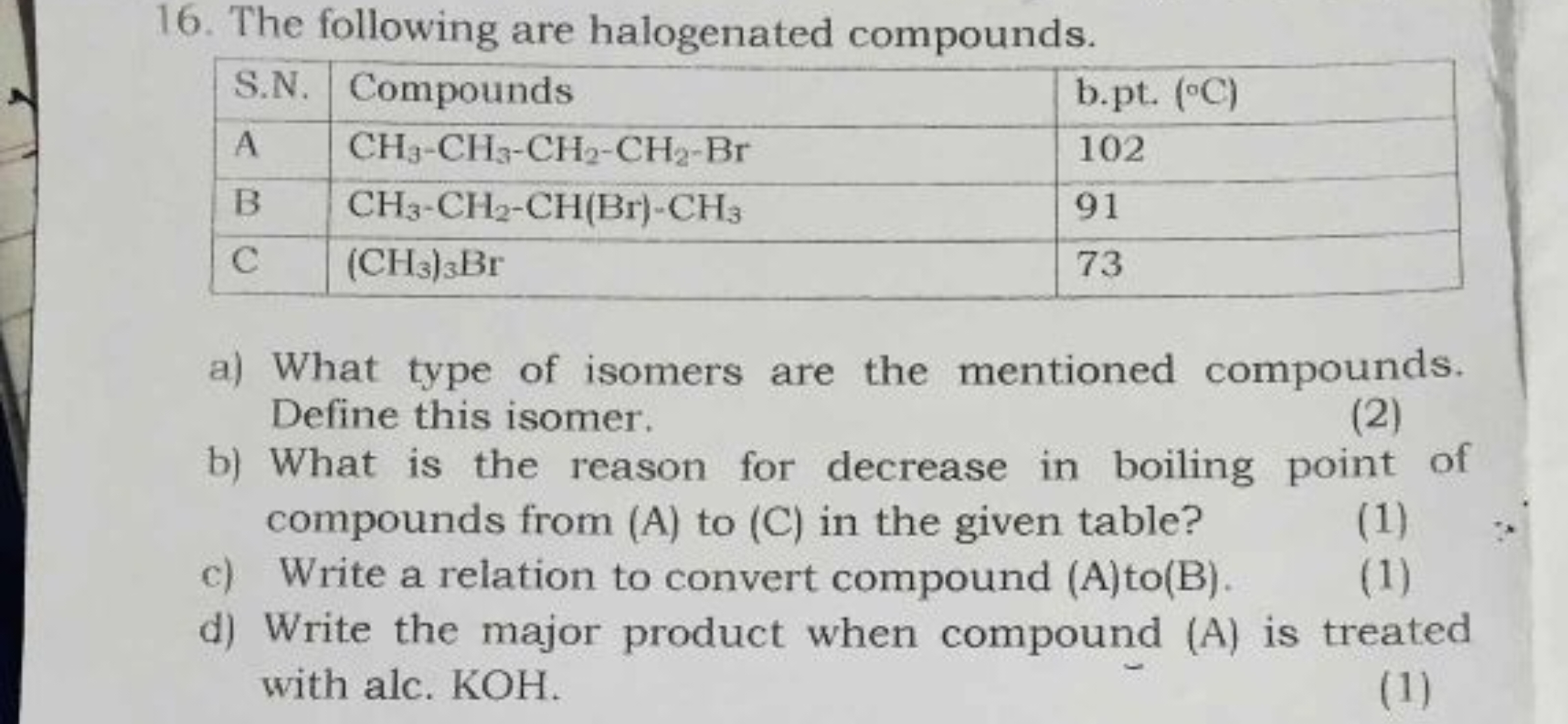 16. The following are halogenated compounds.
\begin{tabular} { | l | l