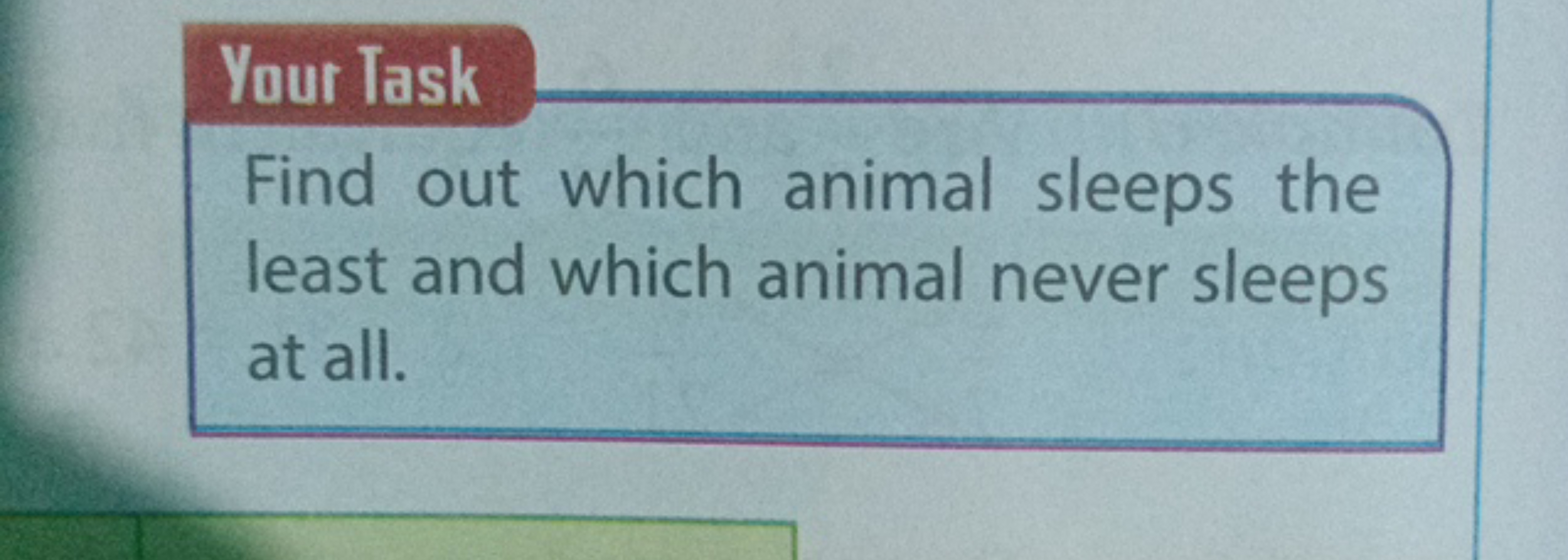 Your Task
Find out which animal sleeps the least and which animal neve