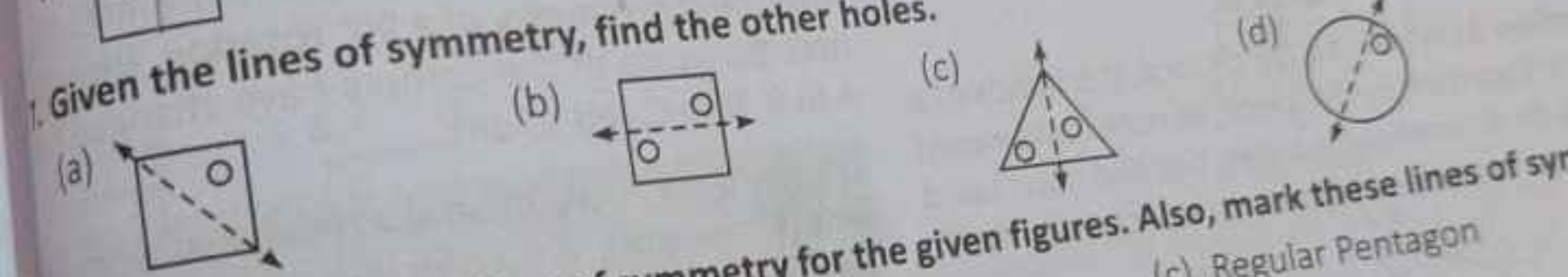 Given the lines of symmetry, find the other holes.
(b)
(c)
(d)
(a)