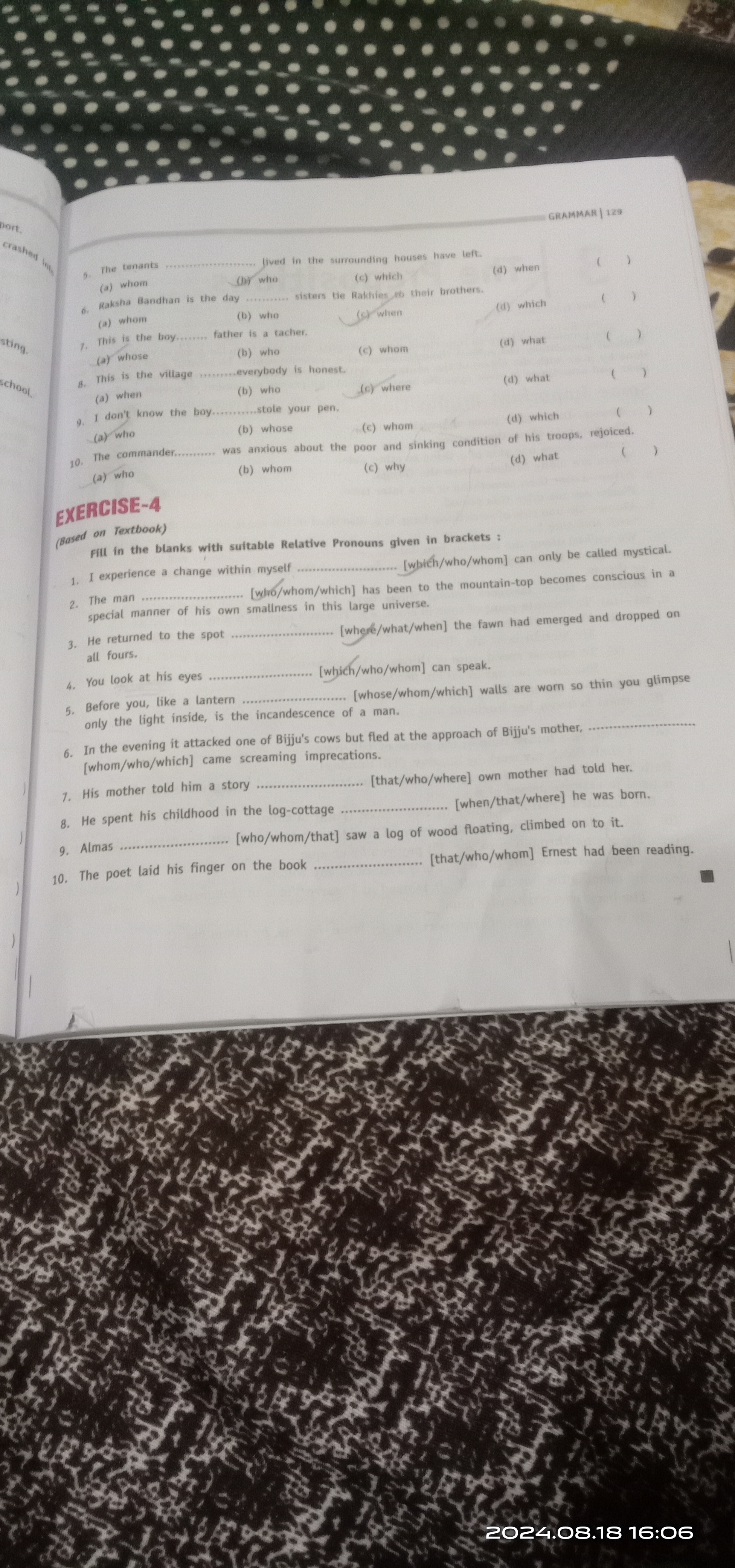 GRAMMAR | 129

The tenants
(d) when
(a) whom
(c) which

Raksha Bar
day