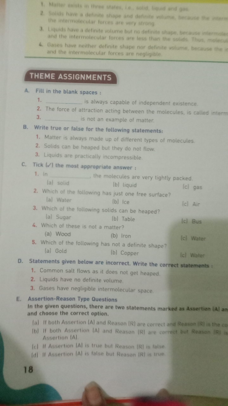 1. Malter exisis in three states, i.e., solid, liquid and gas
the inte