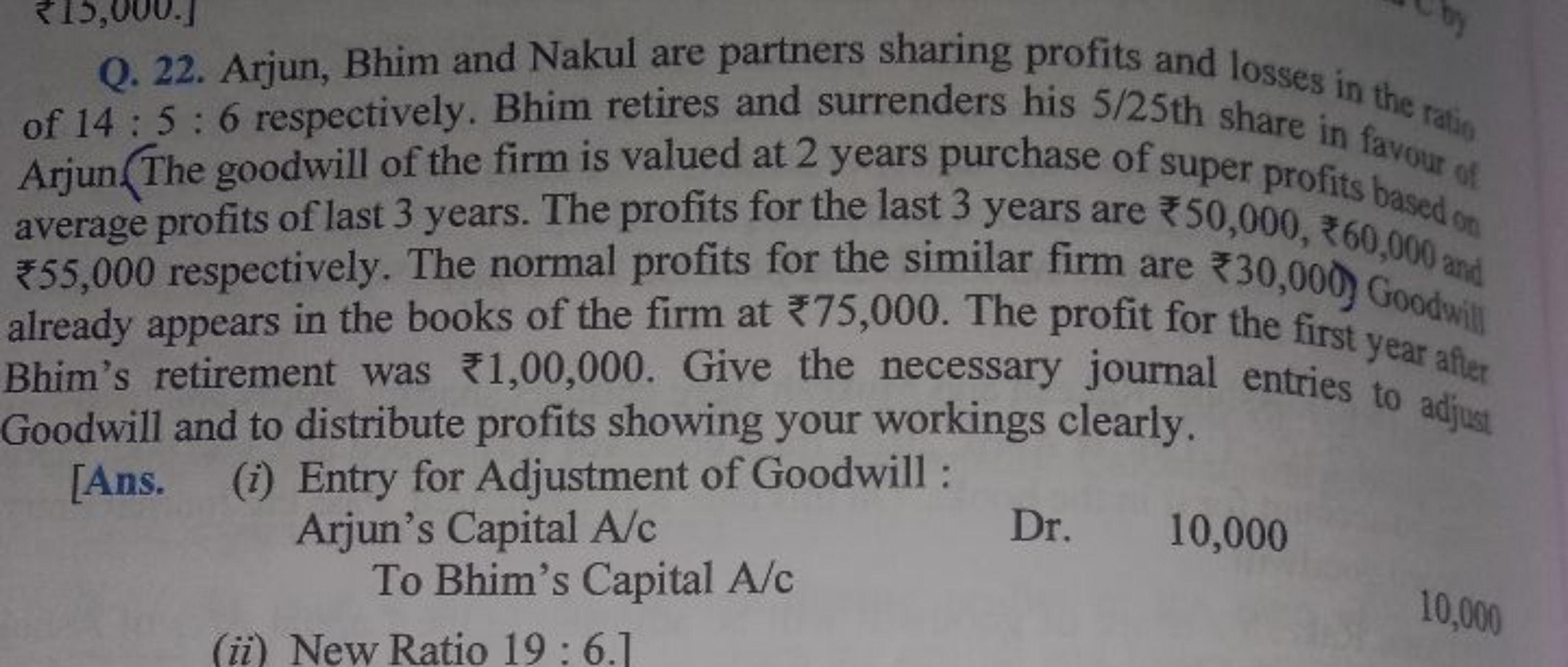 Q. 22. Arjun, Bhim and Nakul are partners sharing profits and losses i