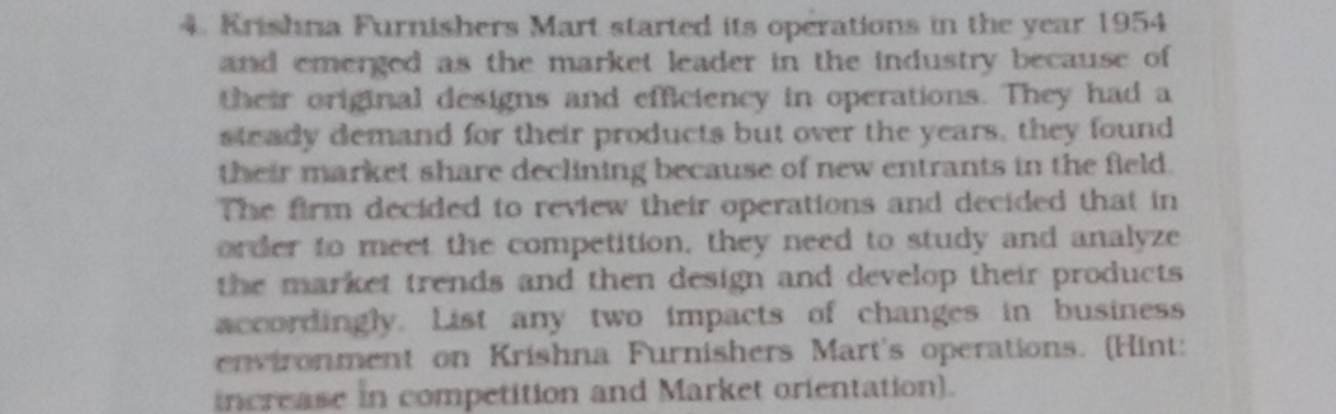 4. Krishna Furnishers Mart started its operations in the year 1954 and