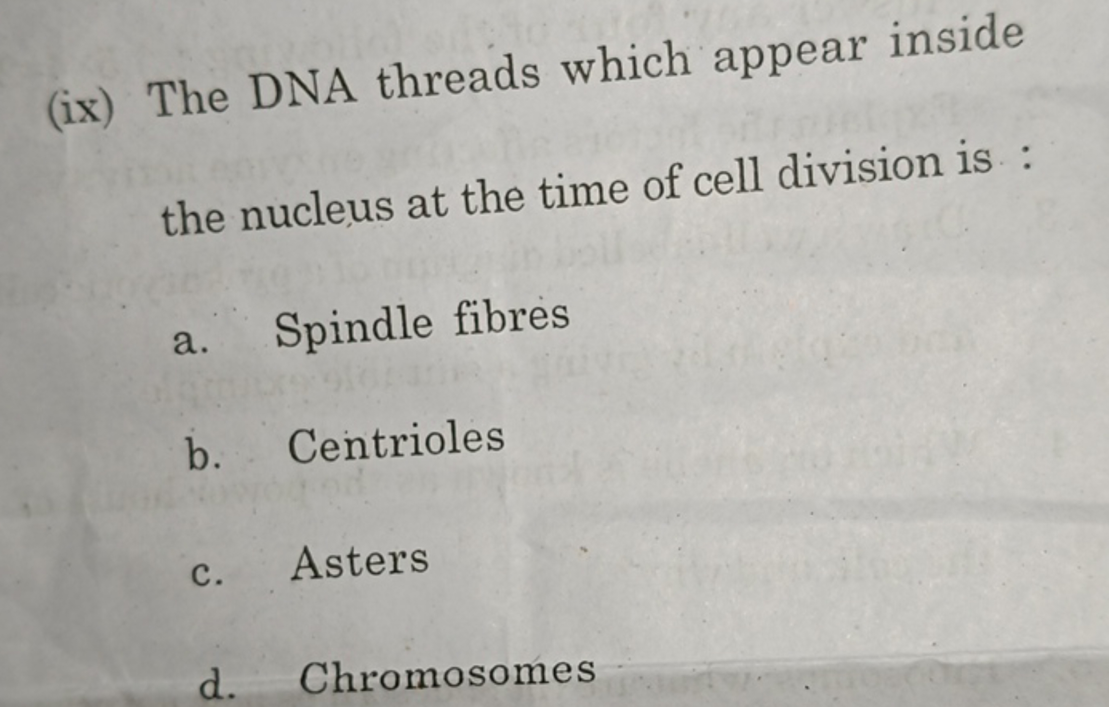 (ix) The DNA threads which appear inside the nucleus at the time of ce