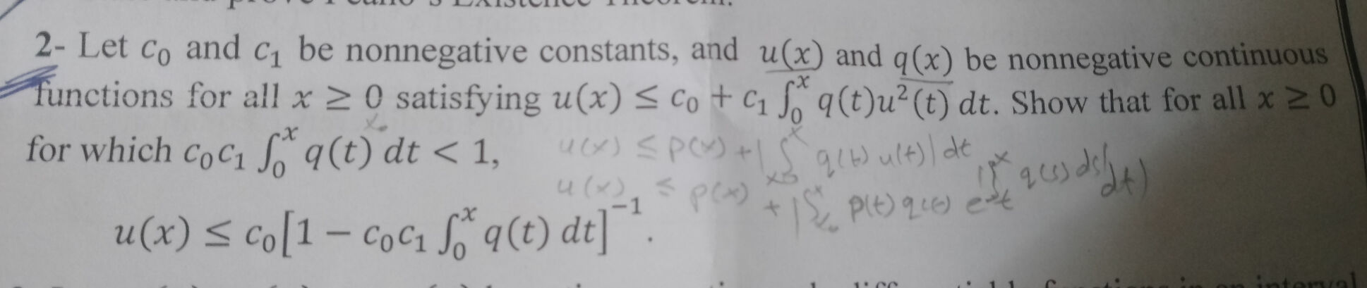 2- Let c0​ and c1​ be nonnegative constants, and u(x) and q(x) be nonn