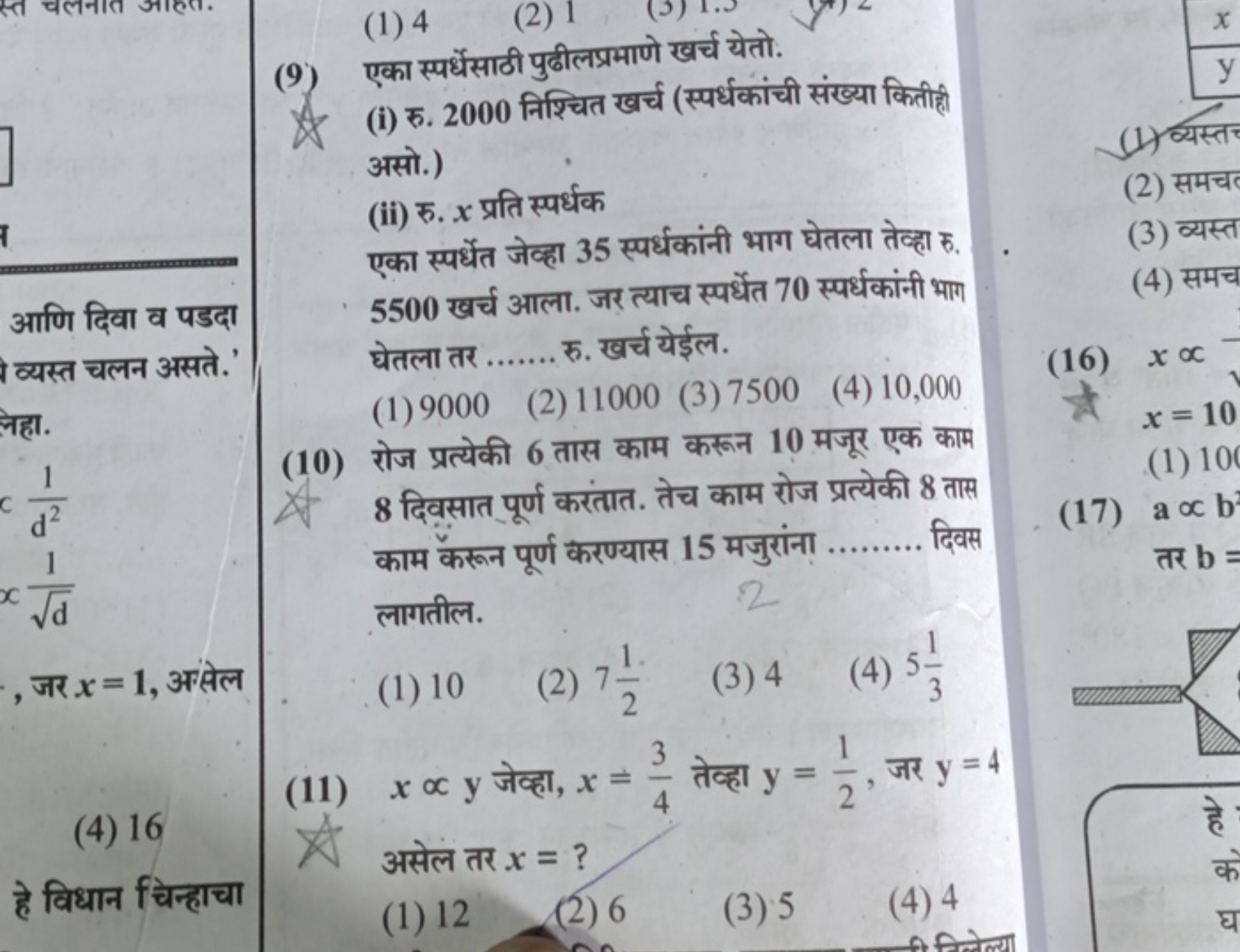 (9) एका स्पर्धेसाठी पुढीलप्रभाणे खर्च येतो.

स (i) रु. 2000 निश्चित खर