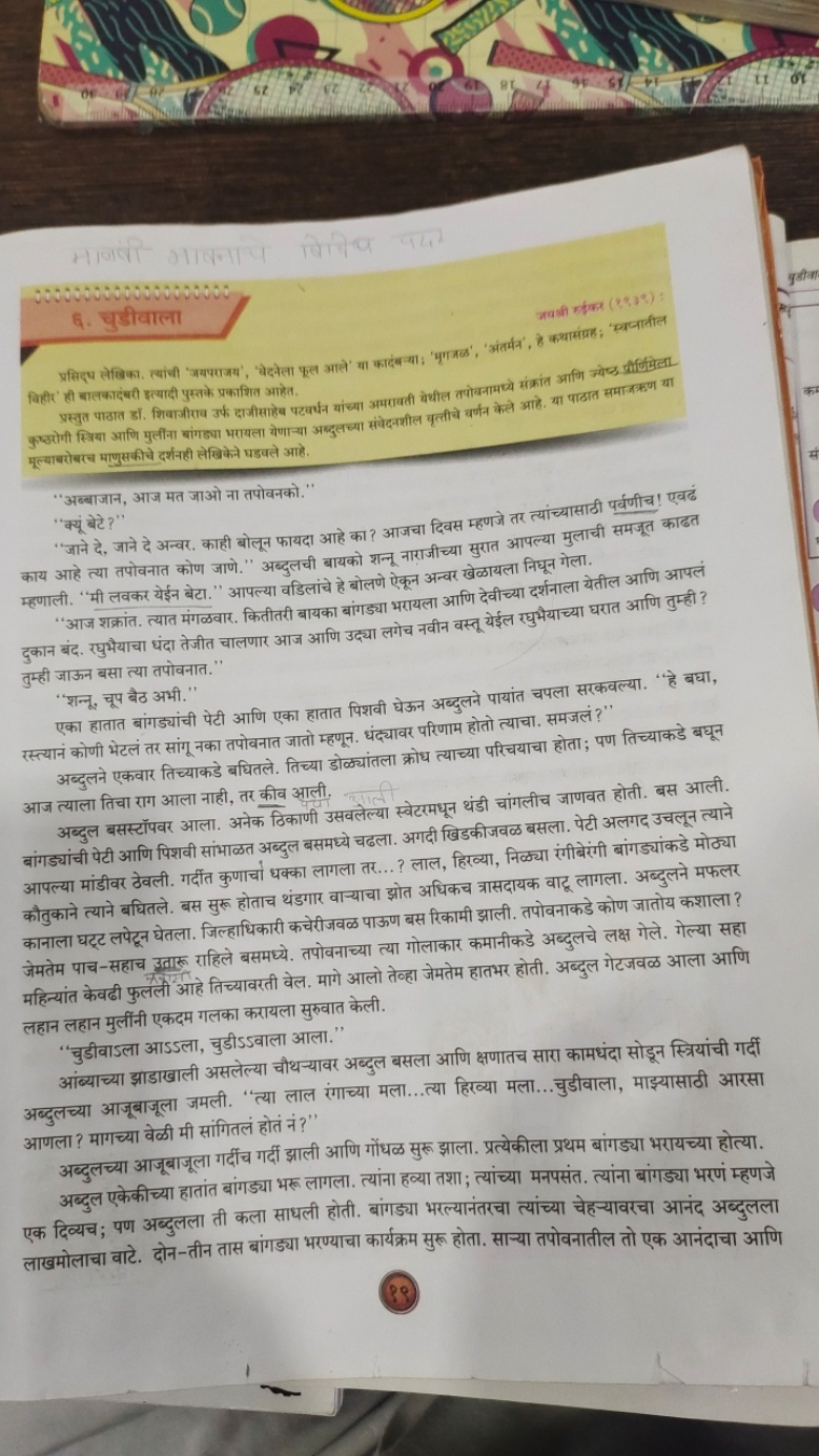 OTO00000000000000000
६. चुडीवाला
प्रसिद्प लेखिका. त्यांची 'जयपराजय', '