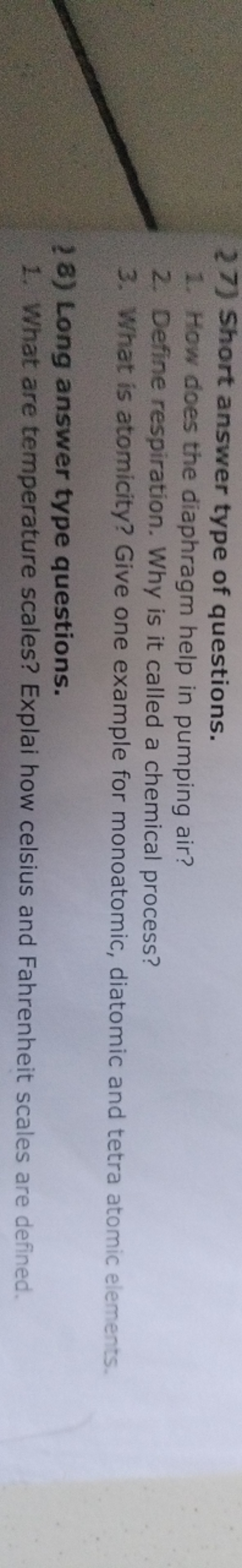 27) Short answer type of questions.
1. How does the diaphragm help in 