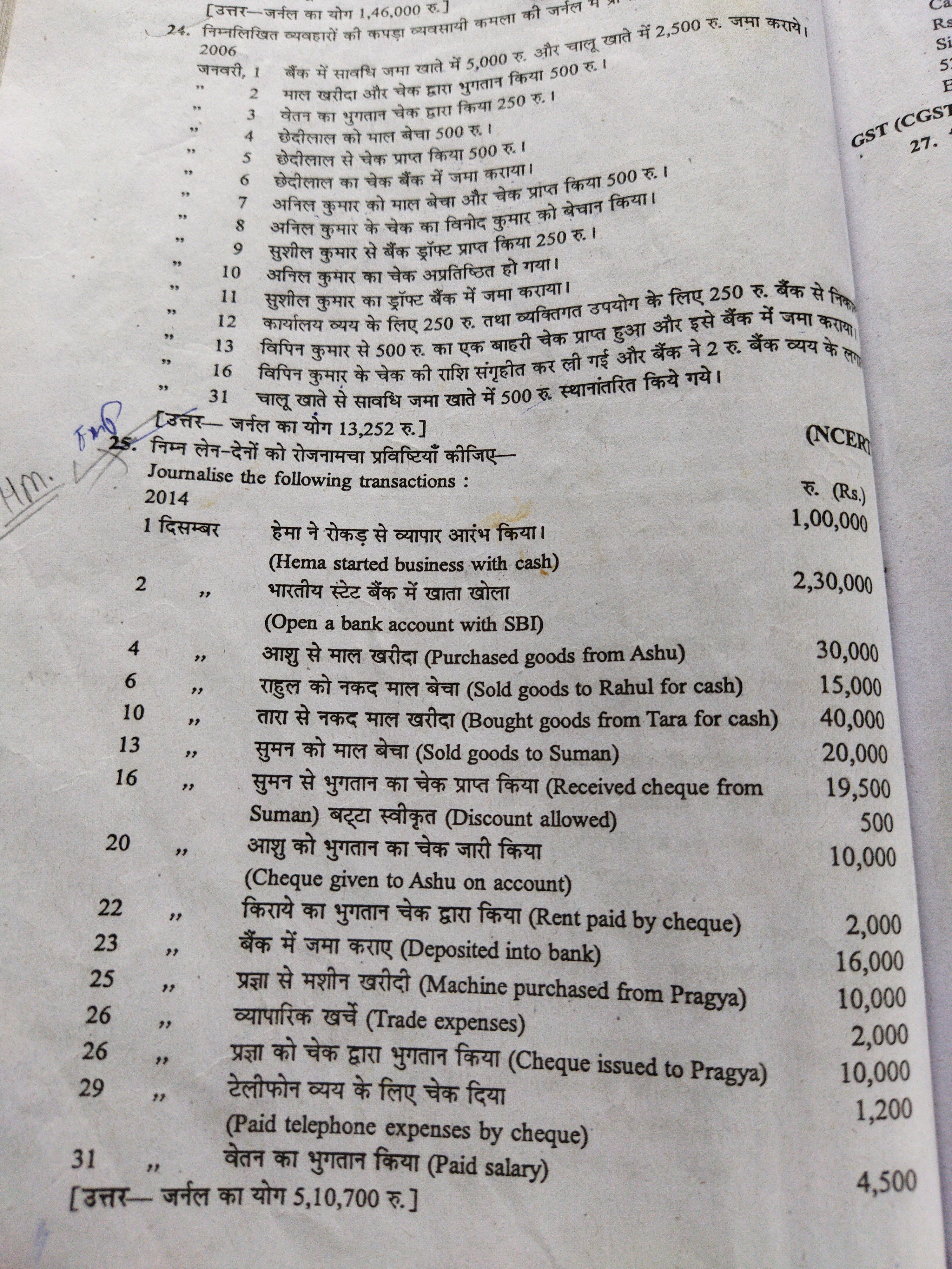 24. नि त्तर-जर्नल का योग 1,46,000 रु.]ायी कमला की जर्नल

जनवरी, 1 बैंक