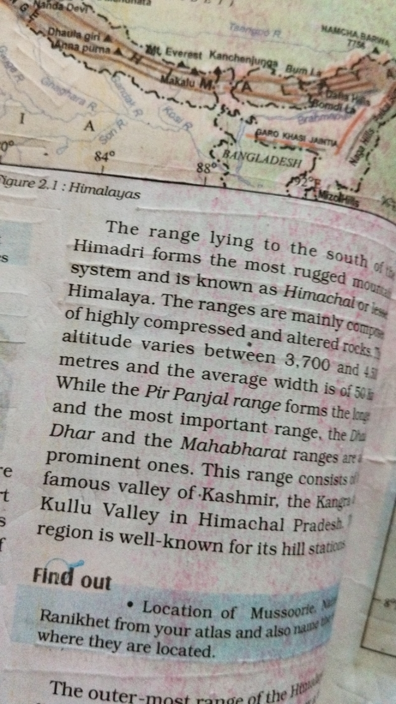 The range lying to the south Himadri forms the most rugged mon system 