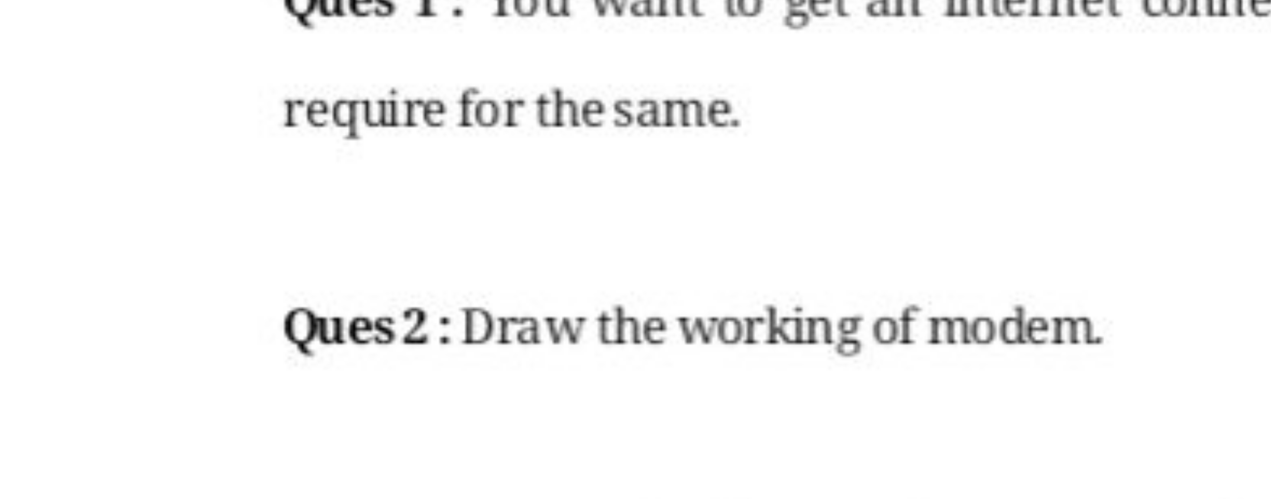 require for the same.

Ques 2: Draw the working of modem.