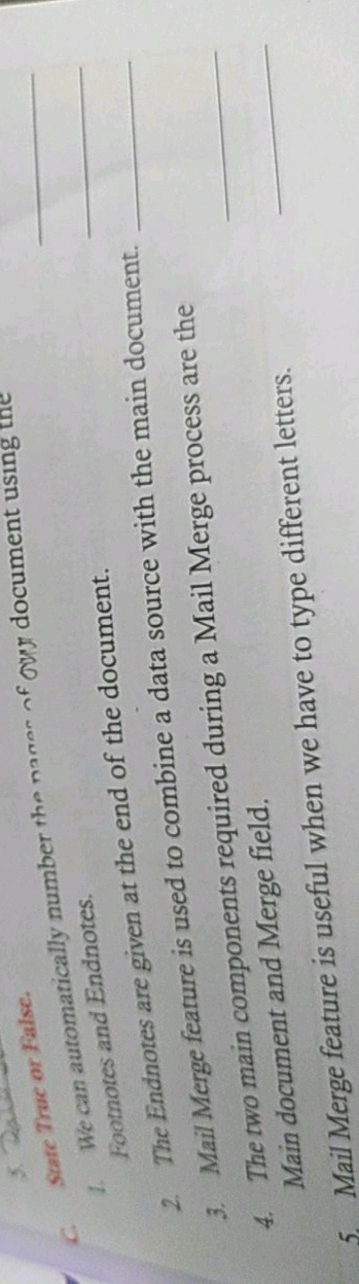 True or False.
can automatically number the namor of our document usin