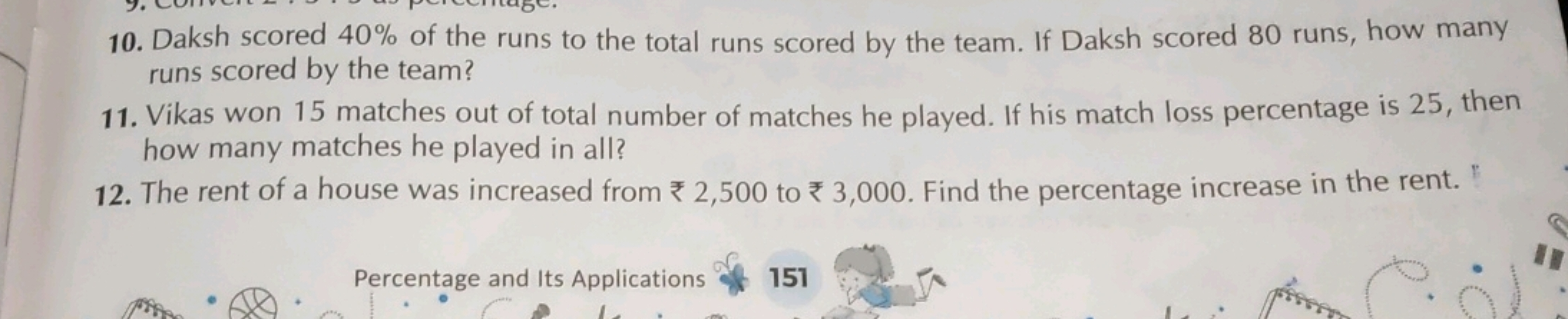 10. Daksh scored 40% of the runs to the total runs scored by the team.