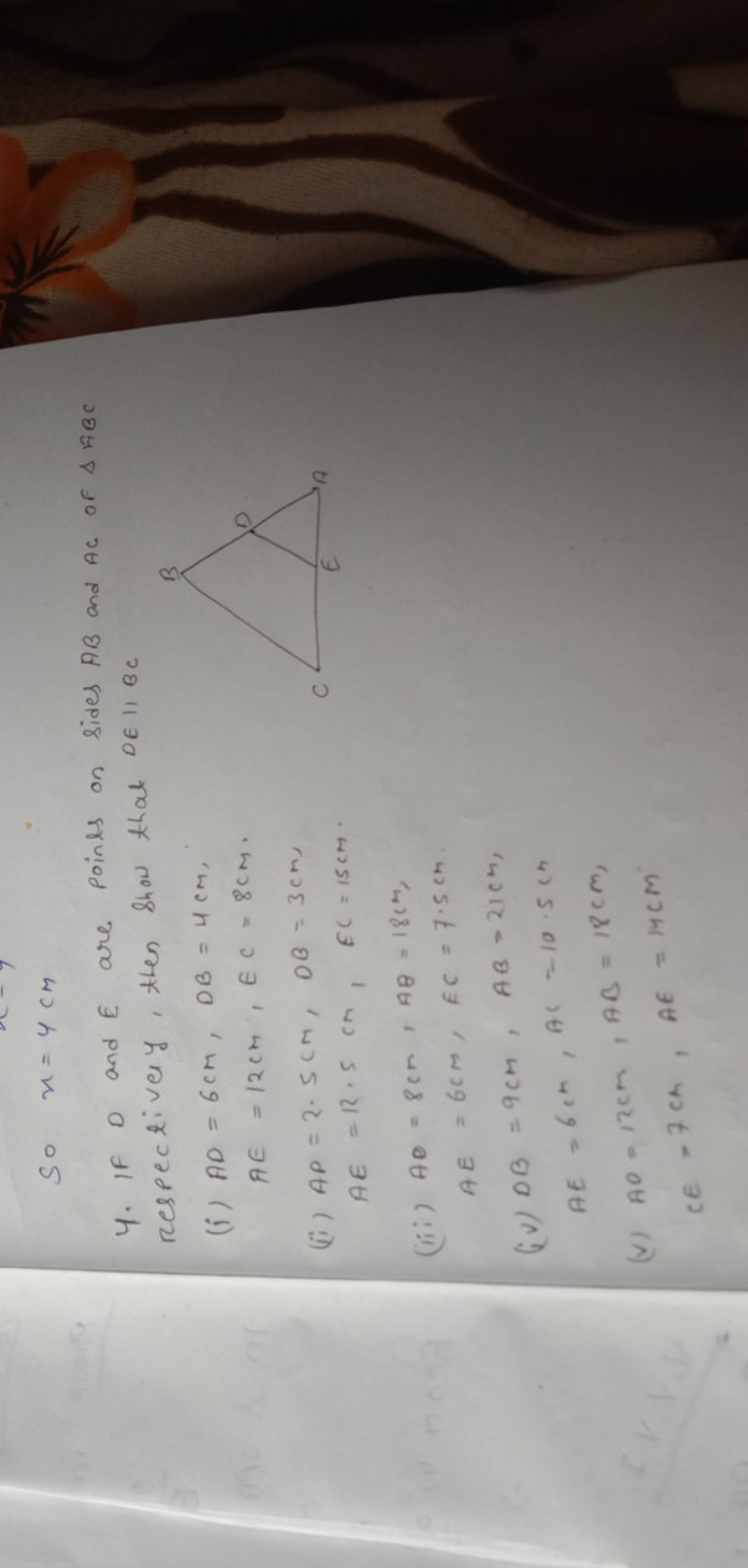 So x=4 cm
4. IF D and E are points on sides AB and AC of △ABC respecti