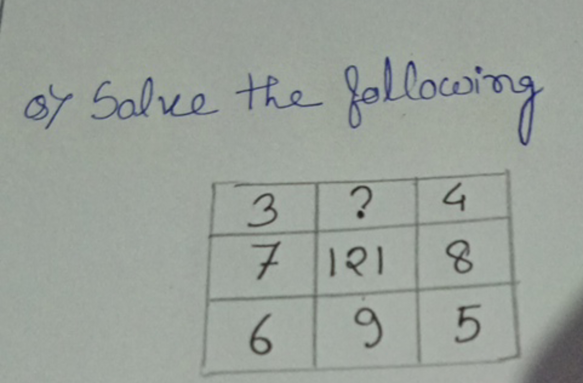 o) Solve the following
\begin{tabular} { | c | c | c | } 
\hline 3 & ?