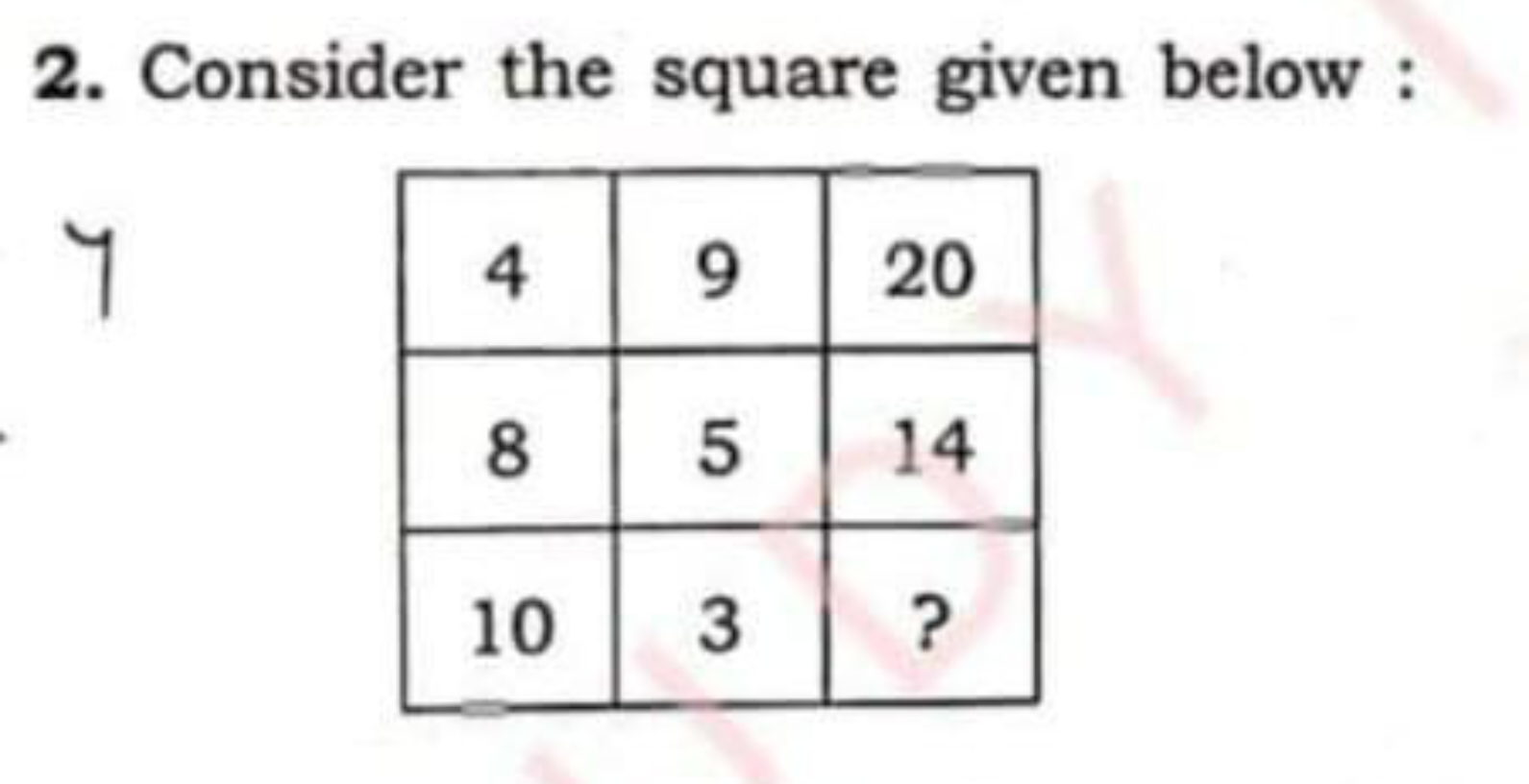 2. Consider the square given below :
4
\begin{tabular} { | c | c | c |