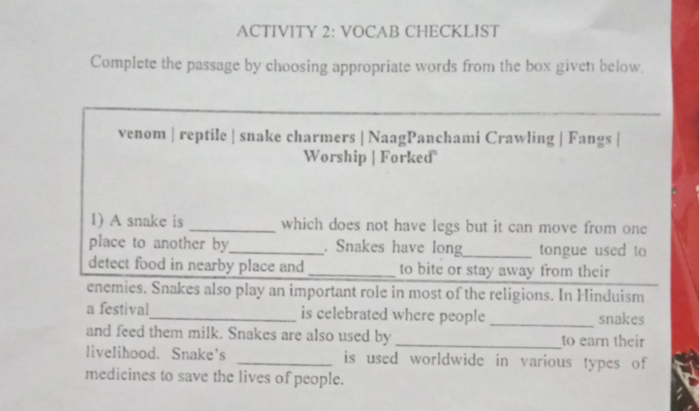 ACTIVITY 2: VOCAB CHECKLIST
Complete the passage by choosing appropria