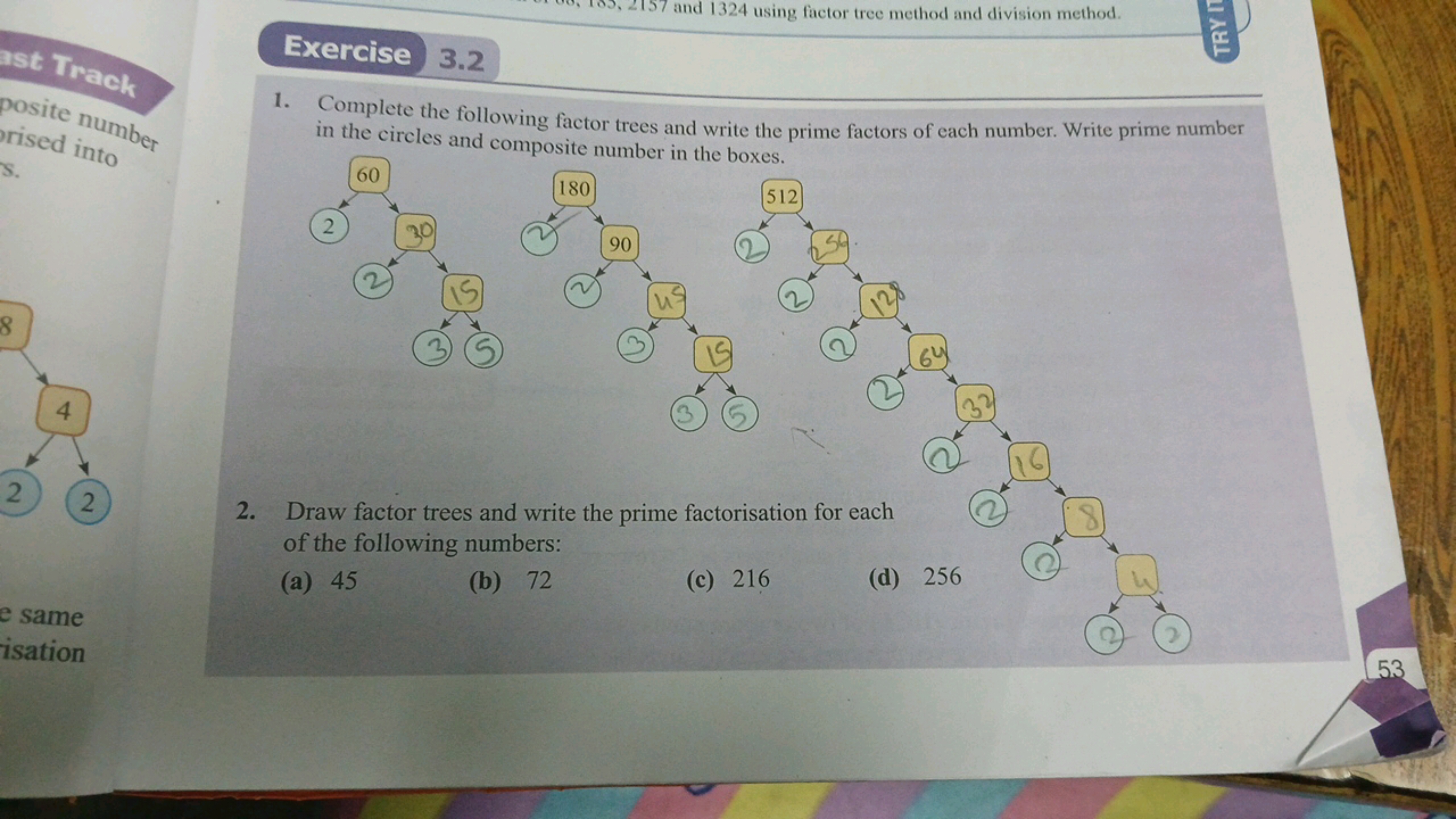 57 and 1324 using factor tree method and division method.
TRY IT
ast T