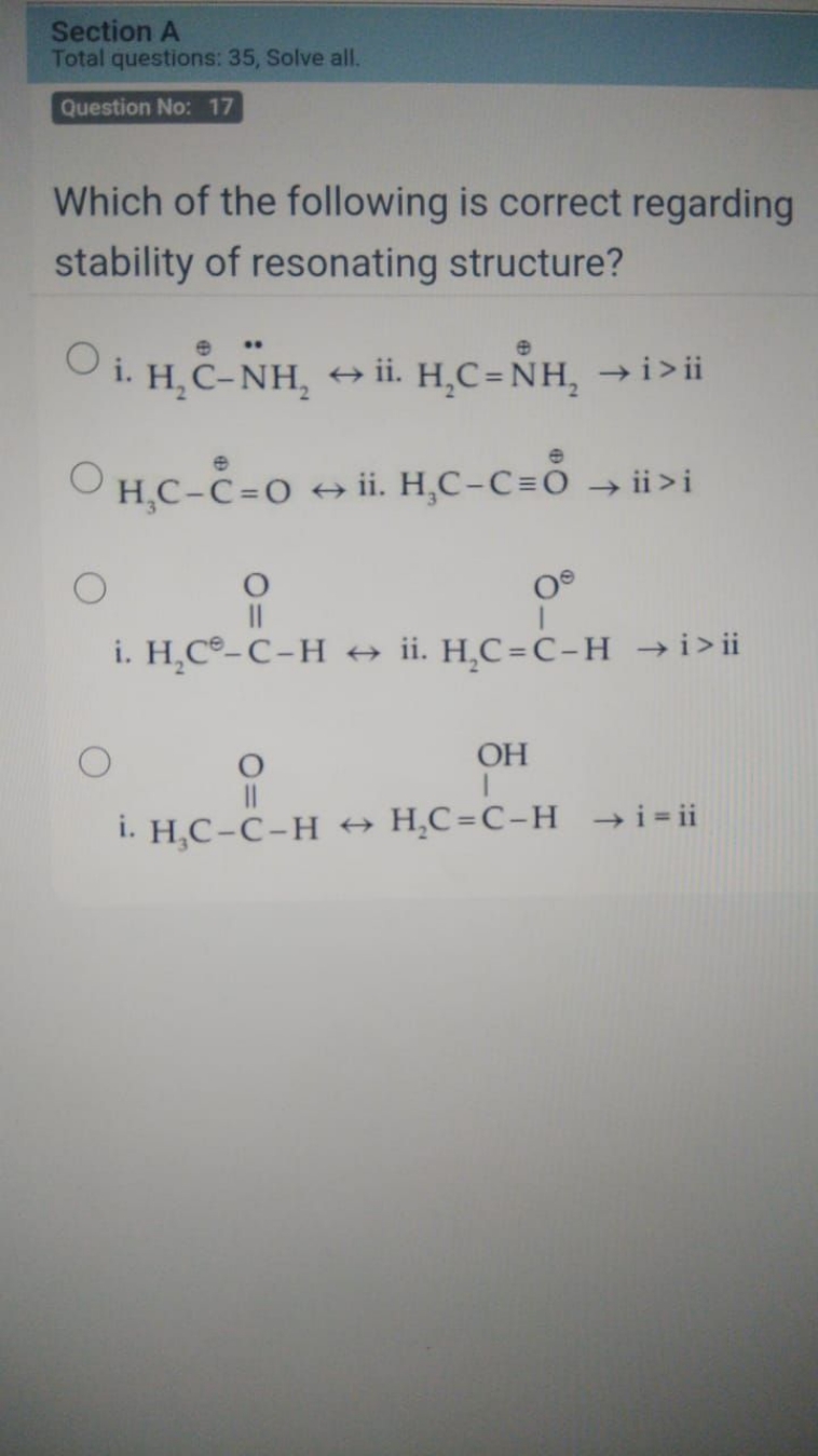 Section A
Total questions: 35 , Solve all.
Question No: 17

Which of t