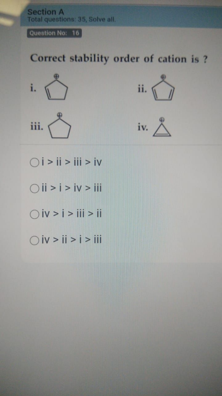 Section A
Total questions: 35 , Solve all.
Question No: 16
Correct sta