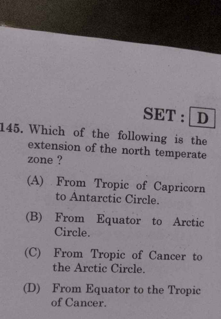 SET : □ □
145. Which of the following is the extension of the north te